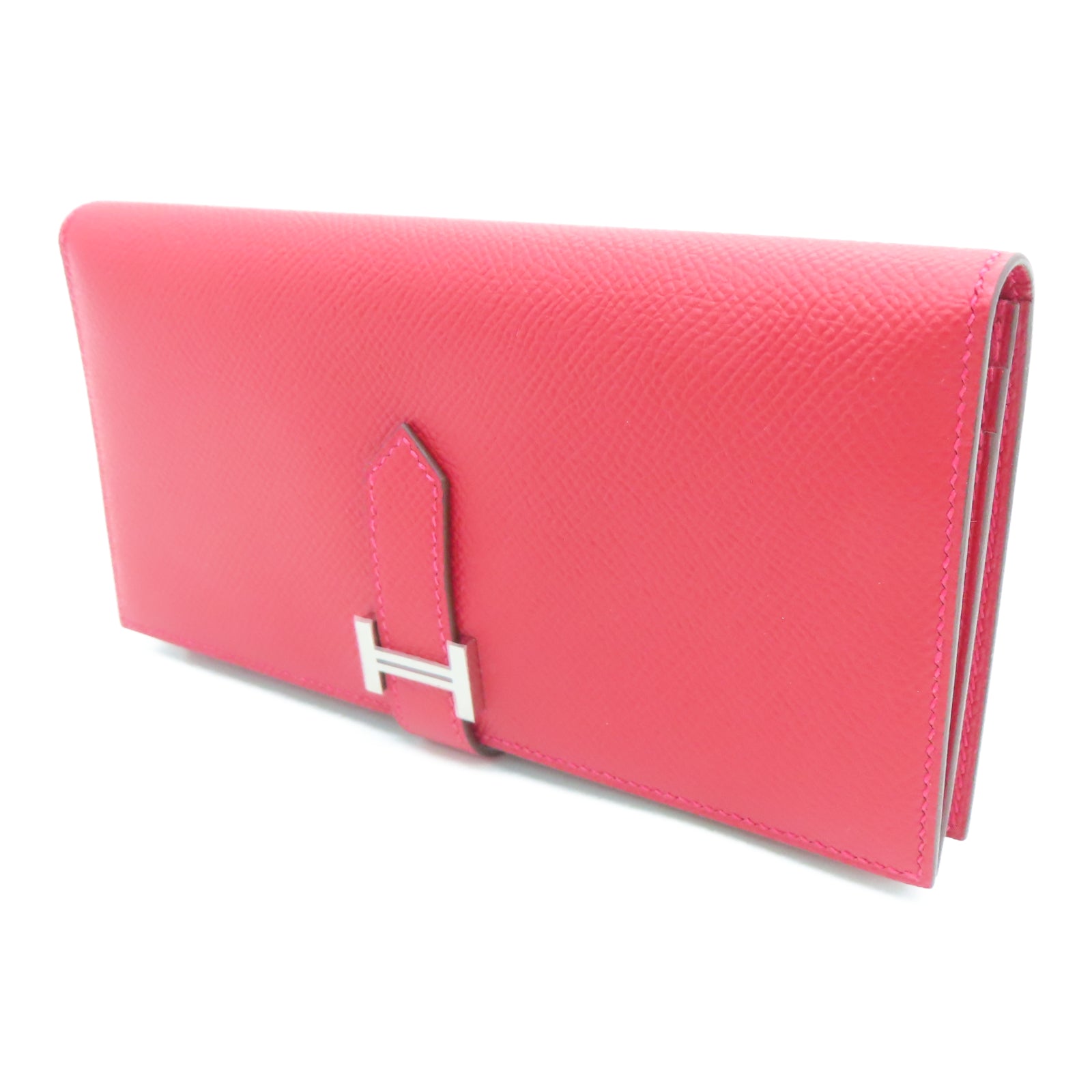 HERMES Veau Epsom皮革Bearn W Snap银扣钱包法拉利红色