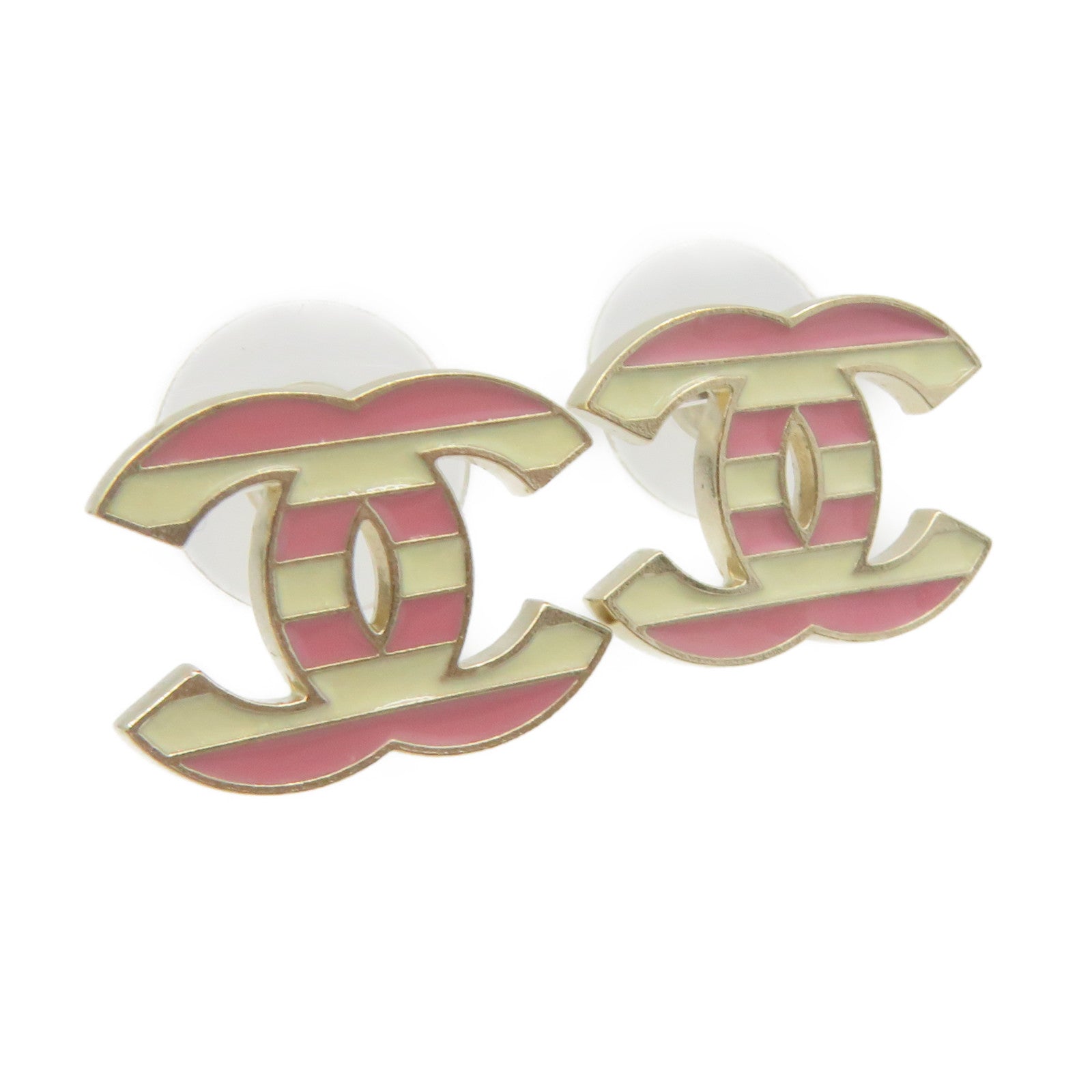 CHANEL Metal CC Earrings Off White/Pink