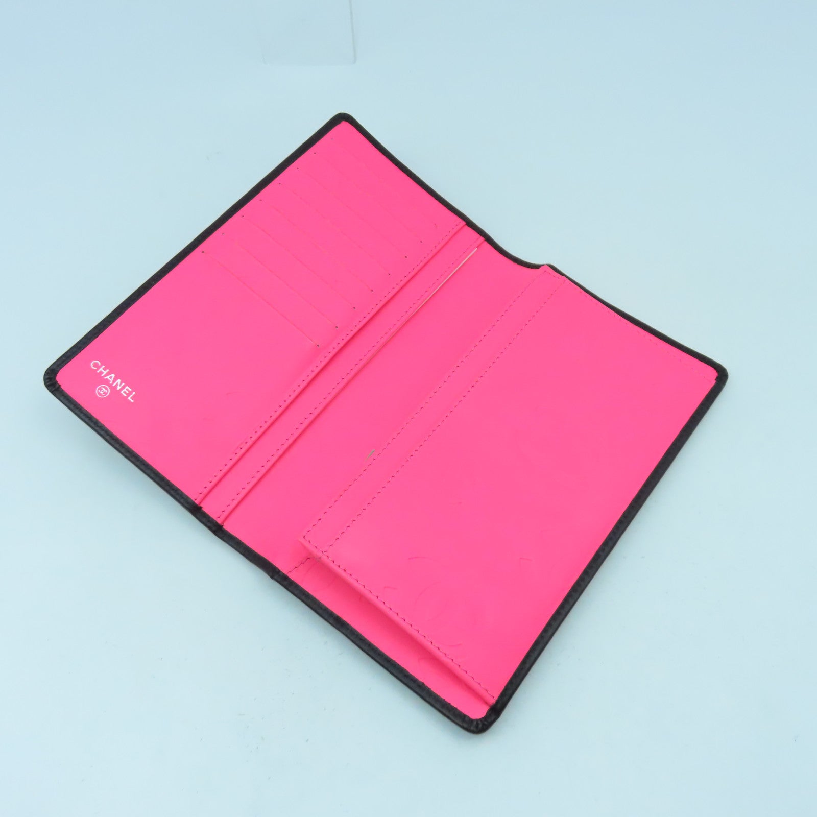 CHANEL 菱格牛皮皮革Cambon Line銀扣長錢包黑色