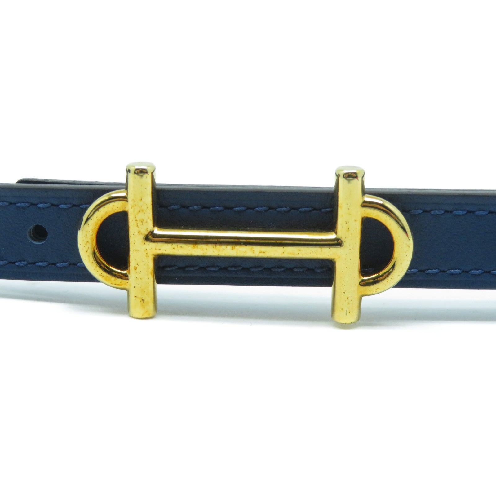 HERMES Swift/Epsom皮革Belt金扣皮帶深藍色/綠色