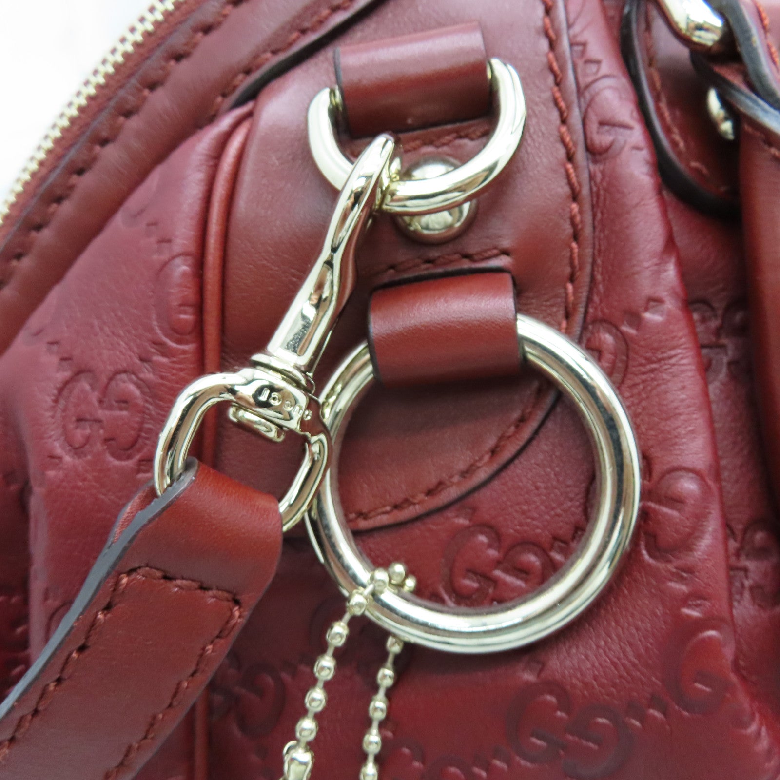 GUCCI Cowhide Leather Shoulder Bag Silver Buckle Handle Shoulder Bag Red