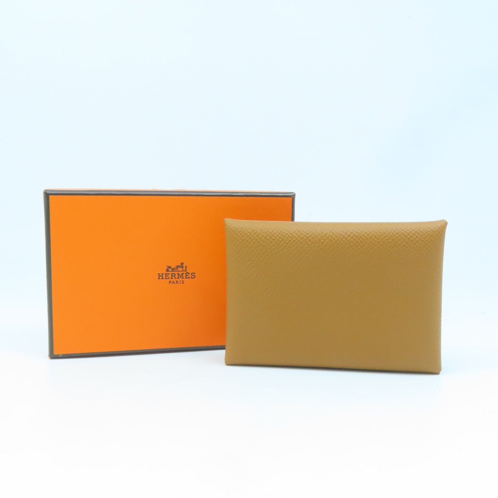 HERMES Epsom皮革Calvi Duo Card Holder銀扣卡片套Gold經典駝色