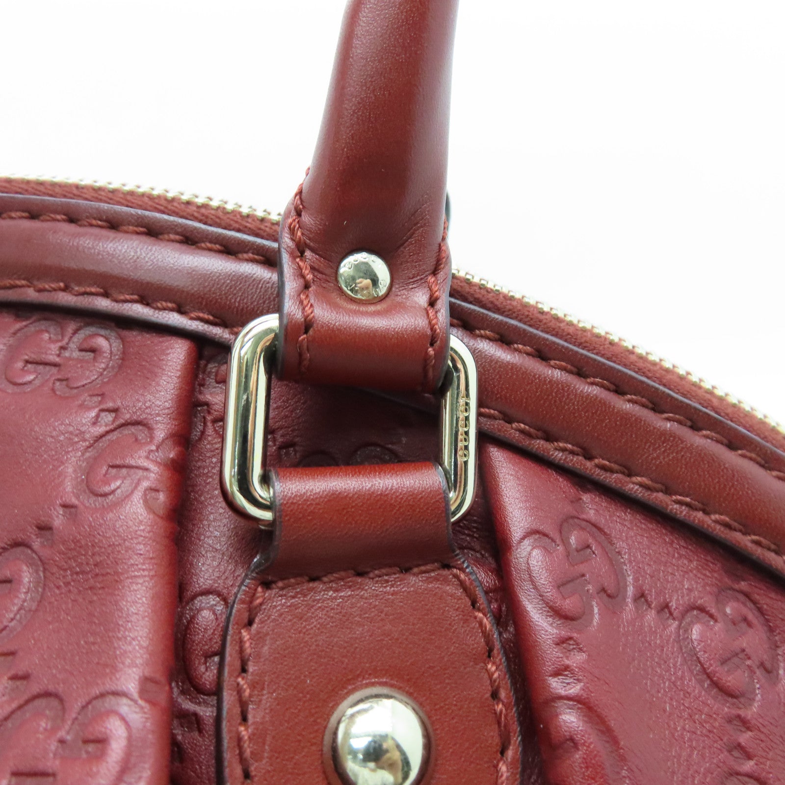 GUCCI Cowhide Leather Shoulder Bag Silver Buckle Handle Shoulder Bag Red