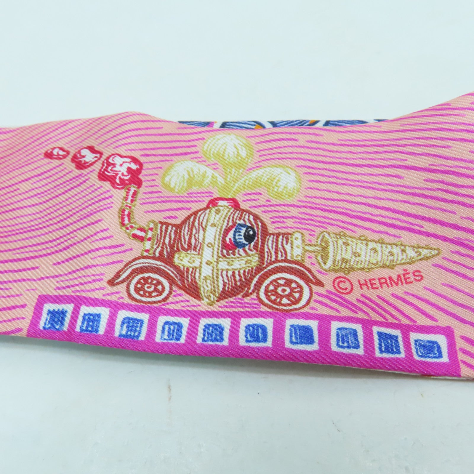 HERMES 【激減優惠】絲質Twilly絲巾粉紅色/彩色