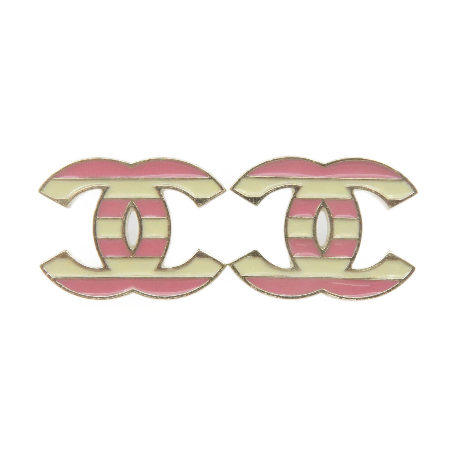 CHANEL Metal CC Earrings Off White/Pink