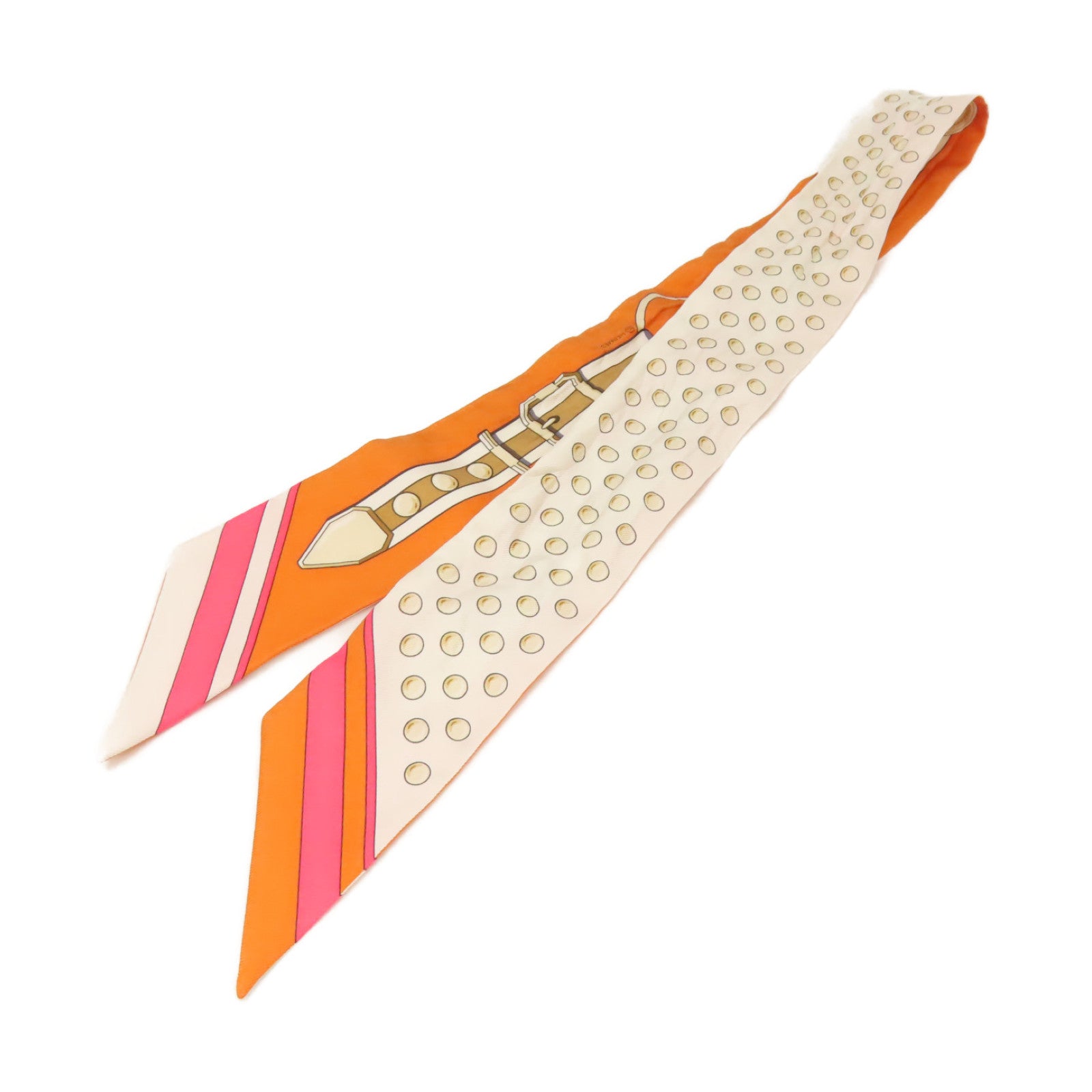 HERMES 絲質Twilly Scarf絲巾橙色/杏色/彩色