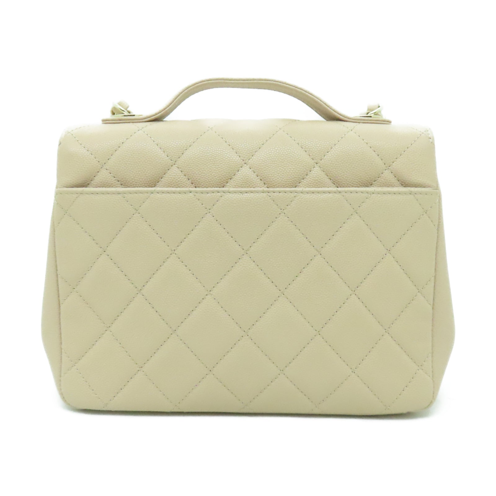CHANEL 菱格牛皮皮革Shoulder Bag金扣鏈帶肩背袋米色
