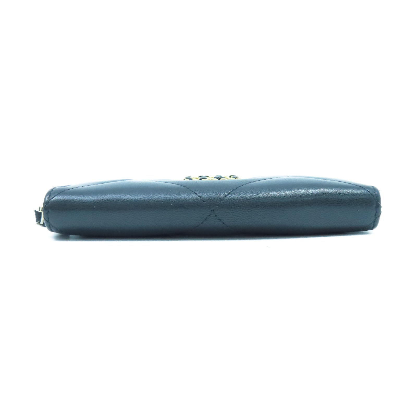 CHANEL 菱格羊皮皮革Zipper Wallet金扣長錢包黑色