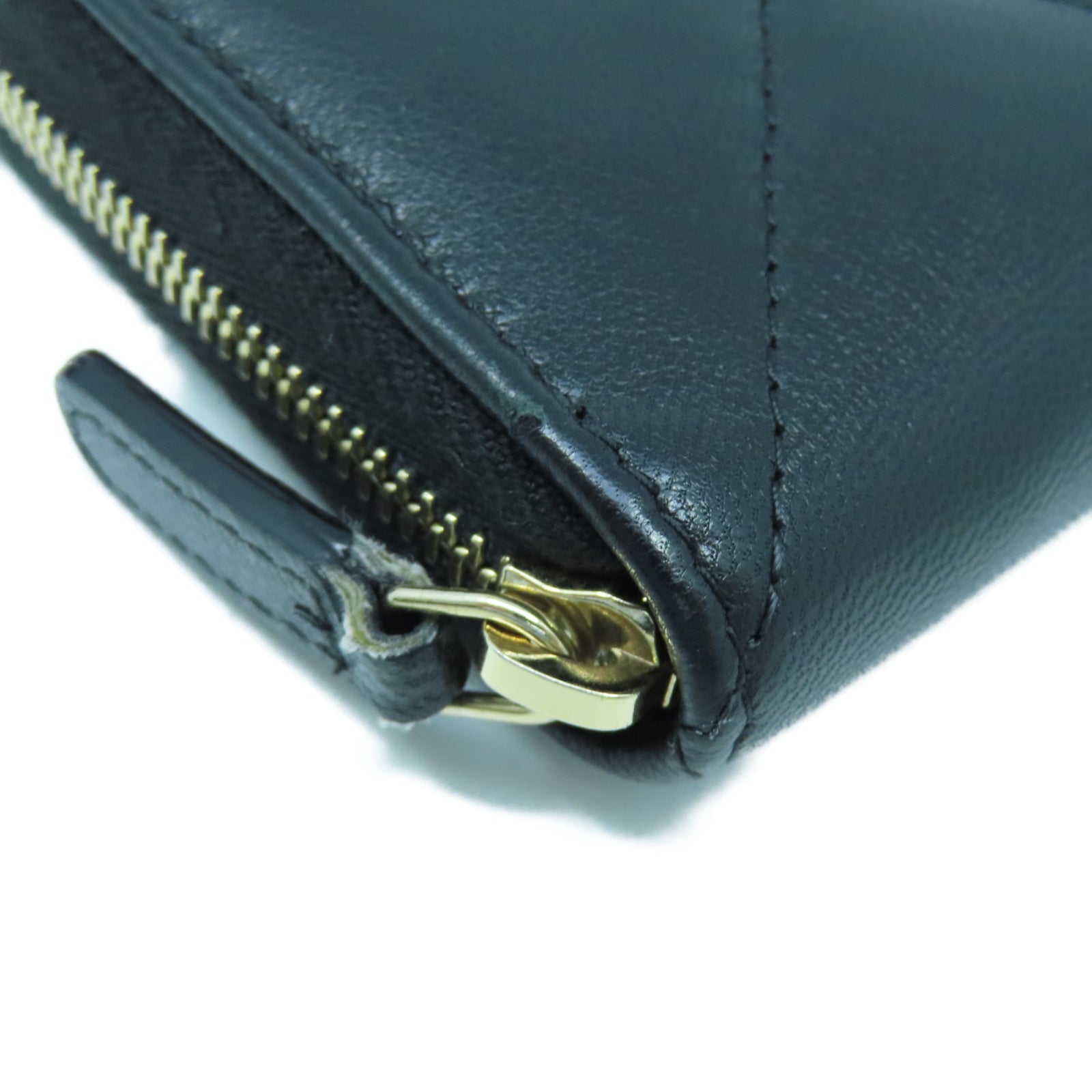 CHANEL 菱格羊皮皮革Zipper Wallet金扣長錢包黑色