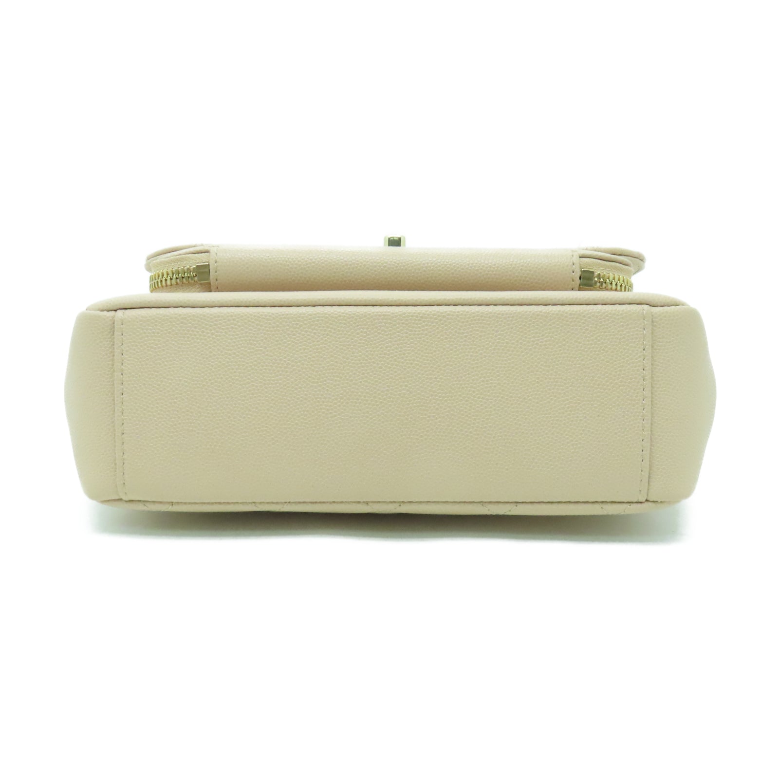 CHANEL 菱格牛皮皮革Shoulder Bag金扣鏈帶肩背袋米色
