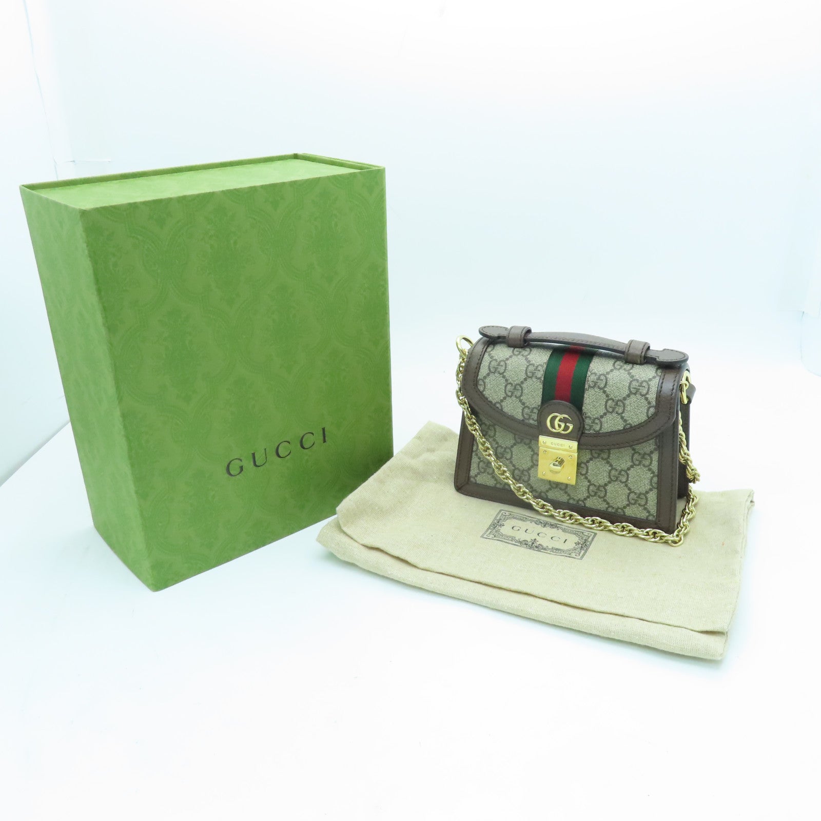 GUCCI 涂层帆布Ophidia GG Mini Chain Bag金扣手挽肩背两用袋啡色
