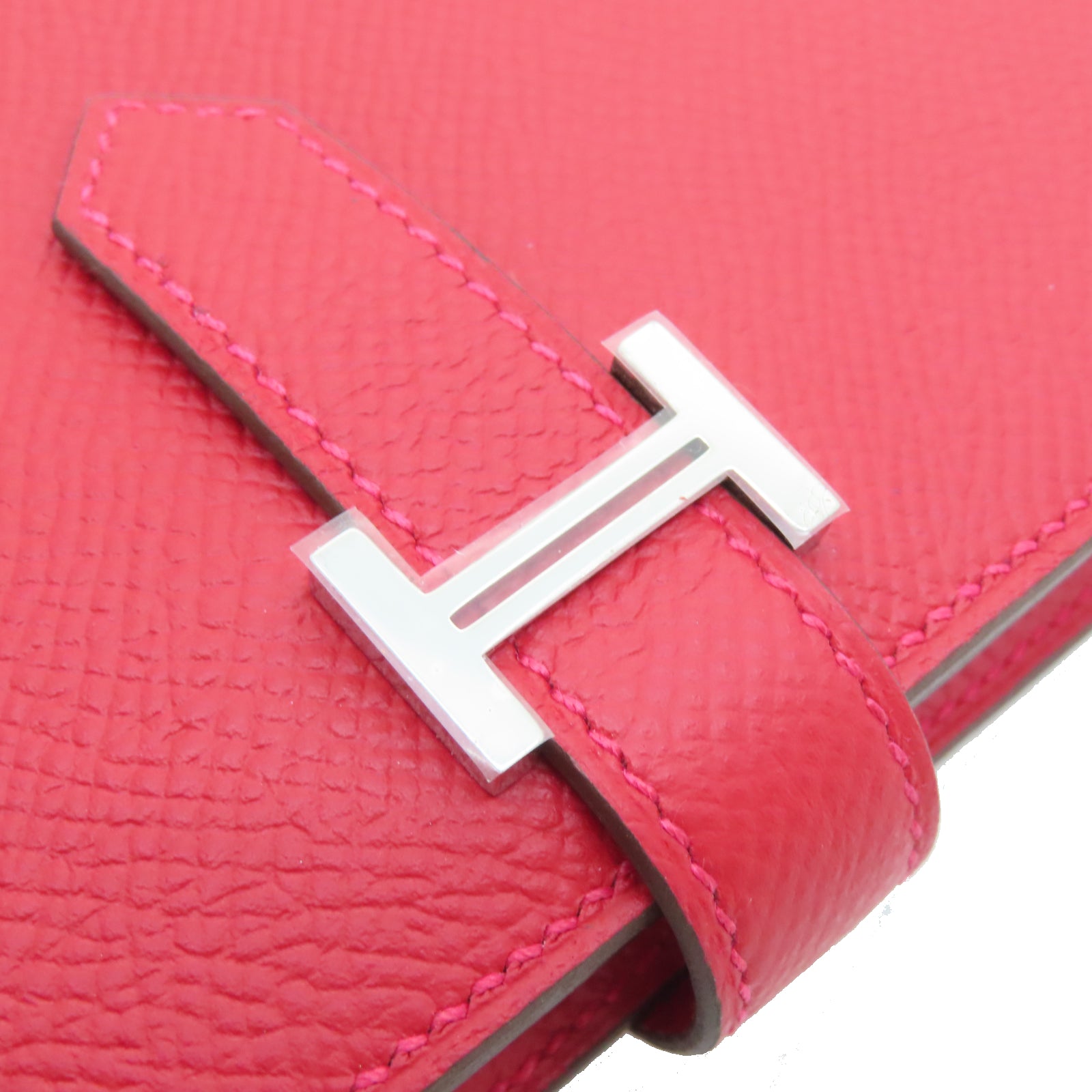 HERMES Veau Epsom皮革Bearn W Snap银扣钱包法拉利红色