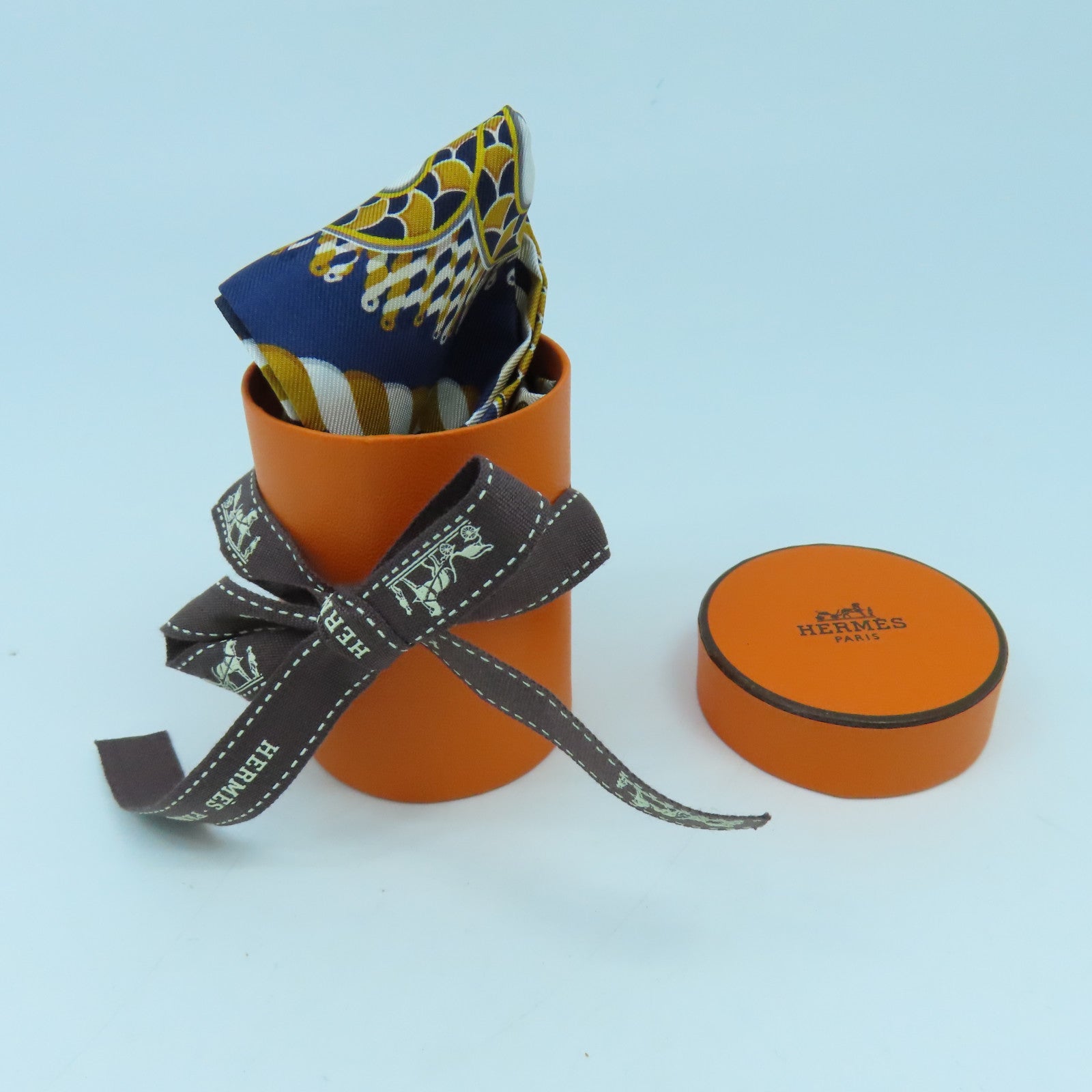HERMES 【激減優惠】絲質Twilly絲巾深藍色/黃色