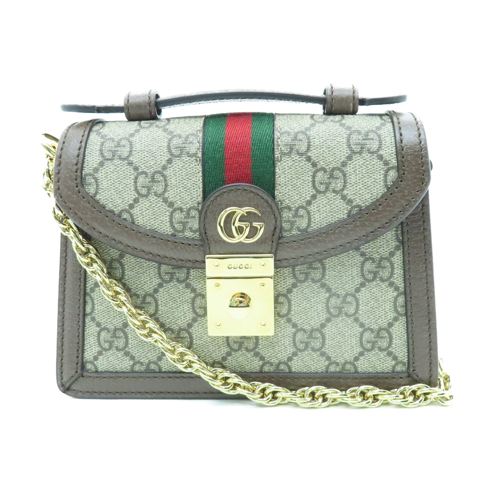 GUCCI 涂层帆布Ophidia GG Mini Chain Bag金扣手挽肩背两用袋啡色