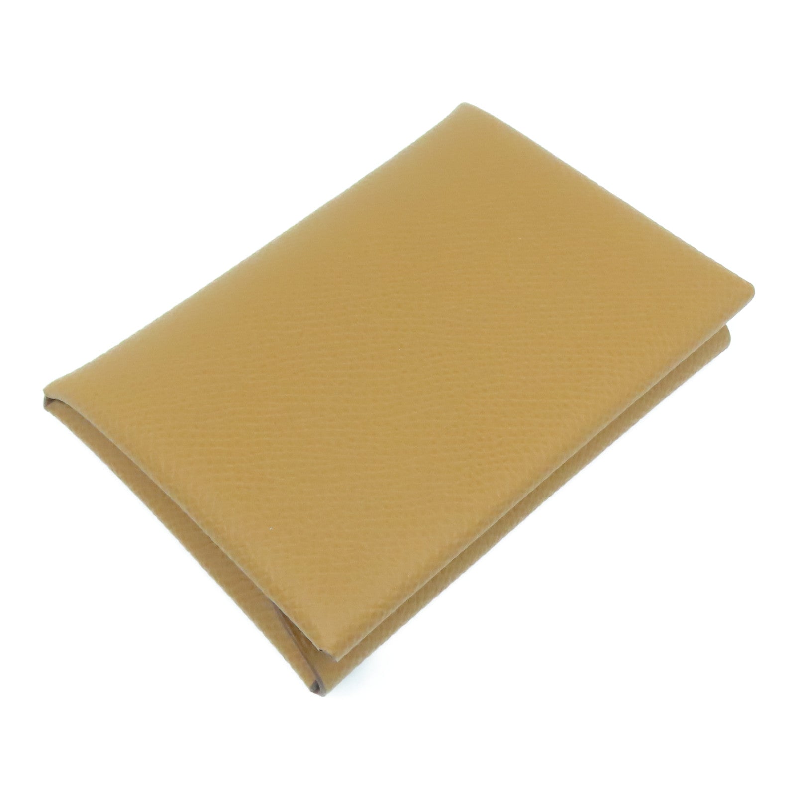 HERMES Epsom皮革Calvi Duo Card Holder銀扣卡片套Gold經典駝色