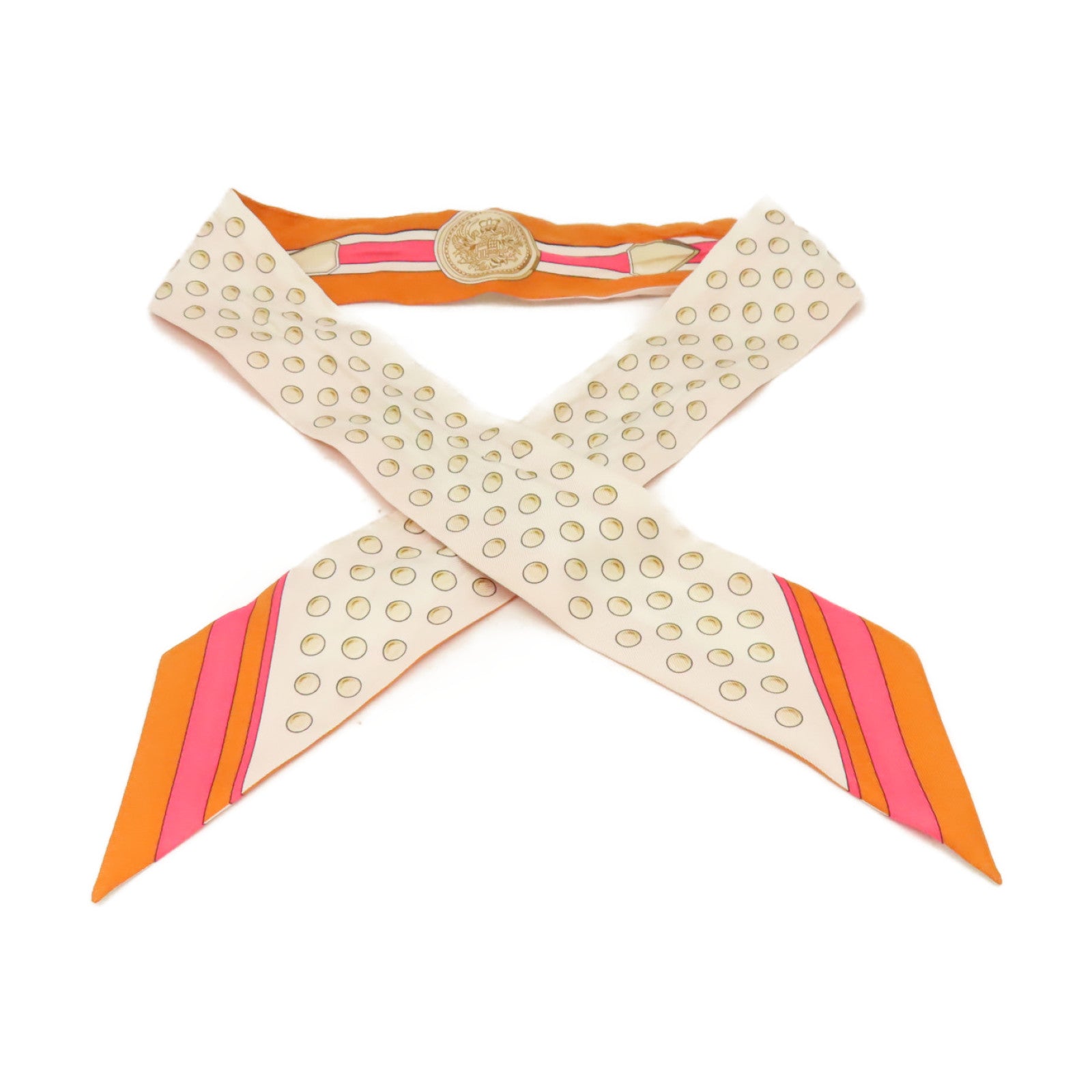 HERMES 絲質Twilly Scarf絲巾橙色/杏色/彩色