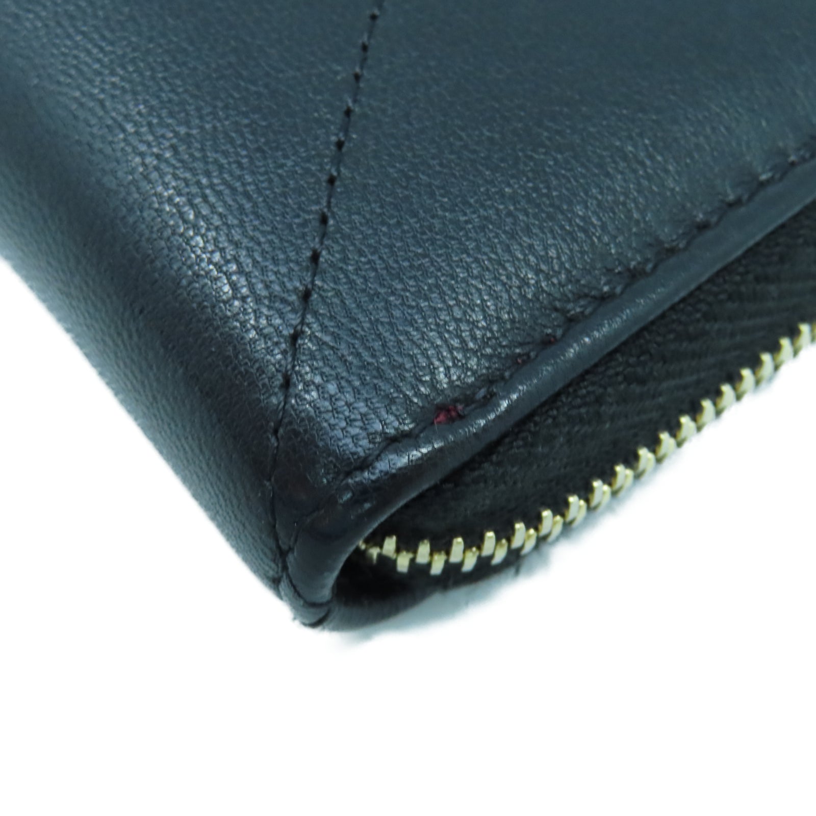 CHANEL 菱格羊皮皮革Zipper Wallet金扣長錢包黑色