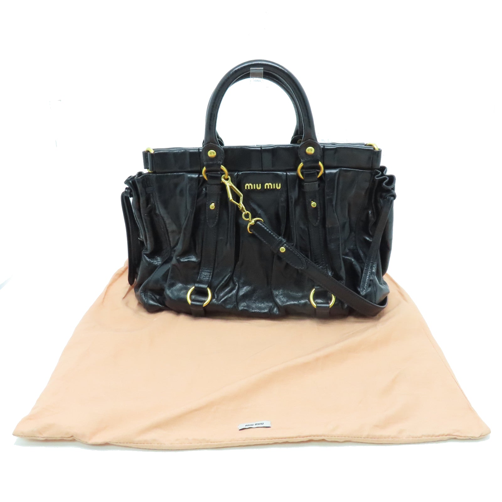 Miu Miu Sheepskin Leather Shoulder Bag Gold Buckle Handle Shoulder Bag Black