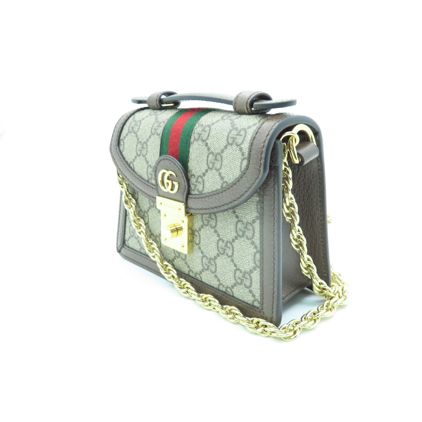 GUCCI 涂层帆布Ophidia GG Mini Chain Bag金扣手挽肩背两用袋啡色