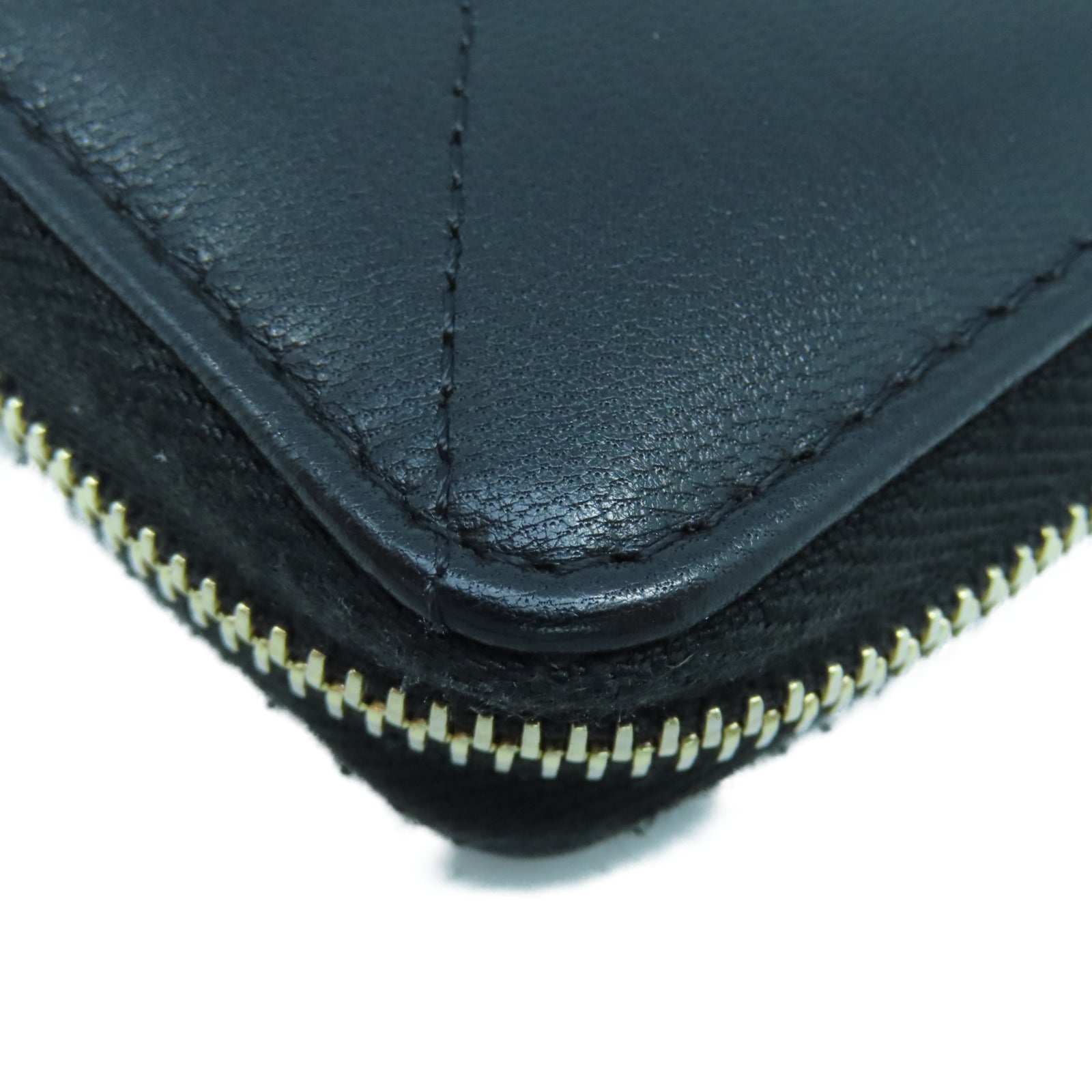 CHANEL 菱格羊皮皮革Zipper Wallet金扣長錢包黑色