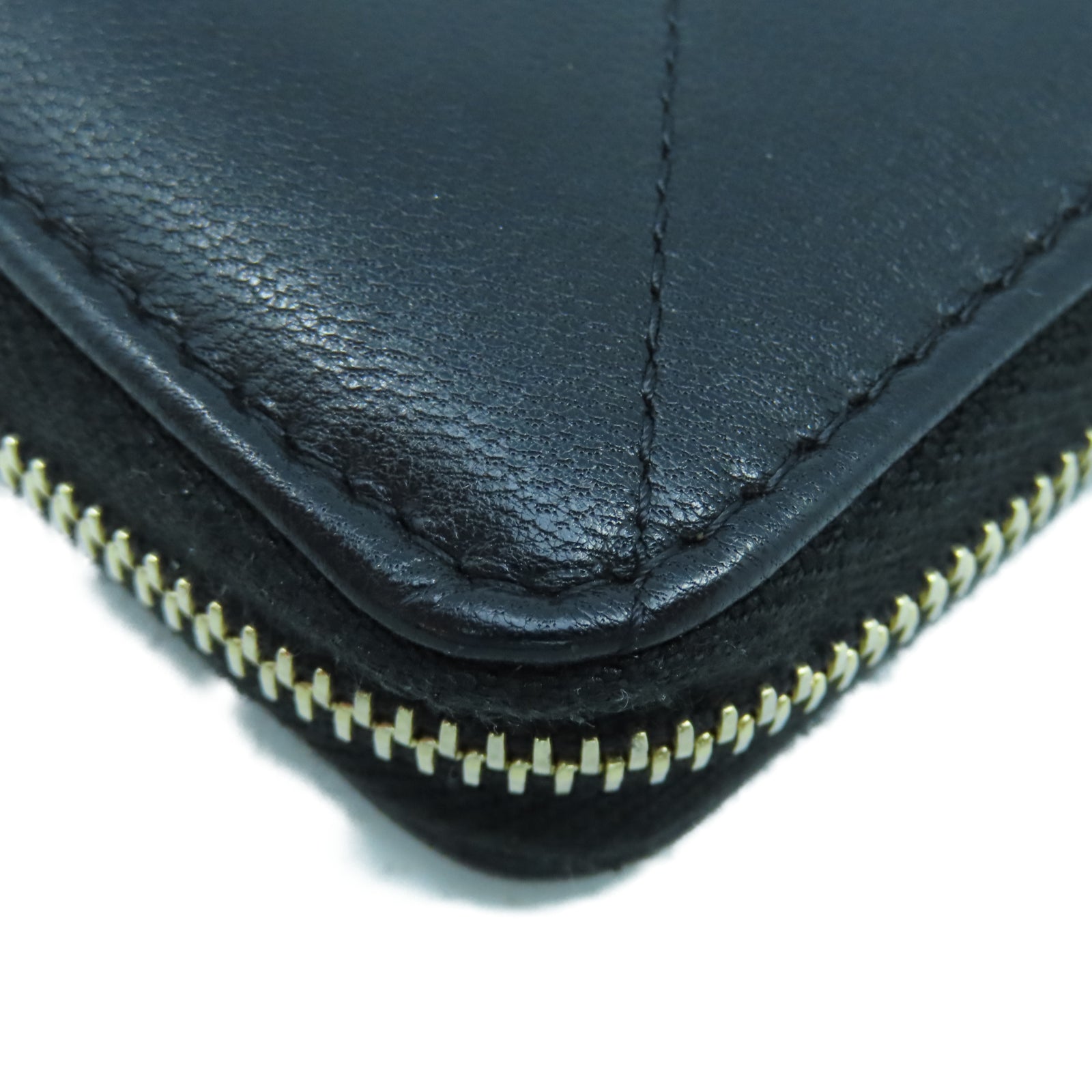CHANEL 菱格羊皮皮革Zipper Wallet金扣長錢包黑色