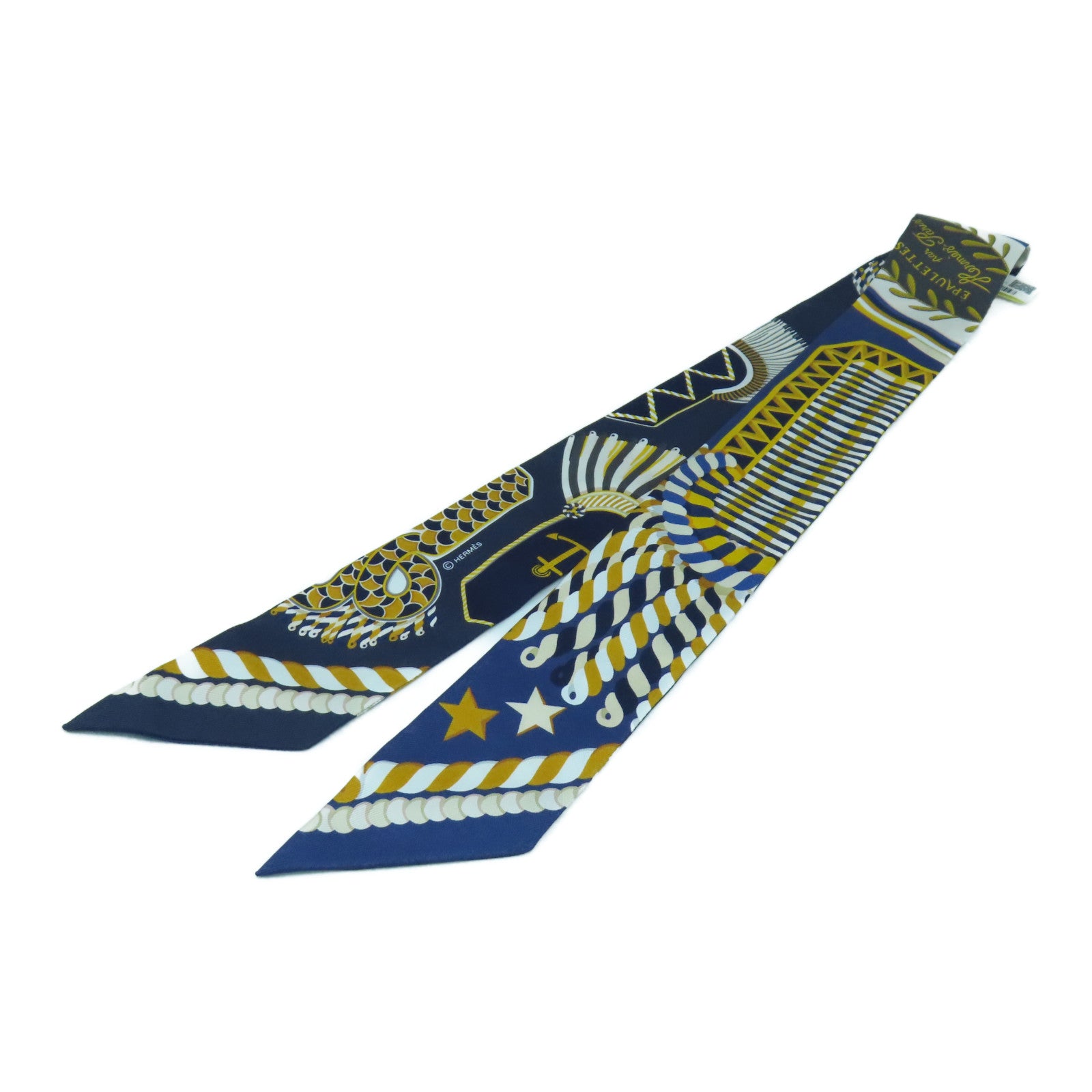 HERMES 【激減優惠】絲質Twilly絲巾深藍色/黃色