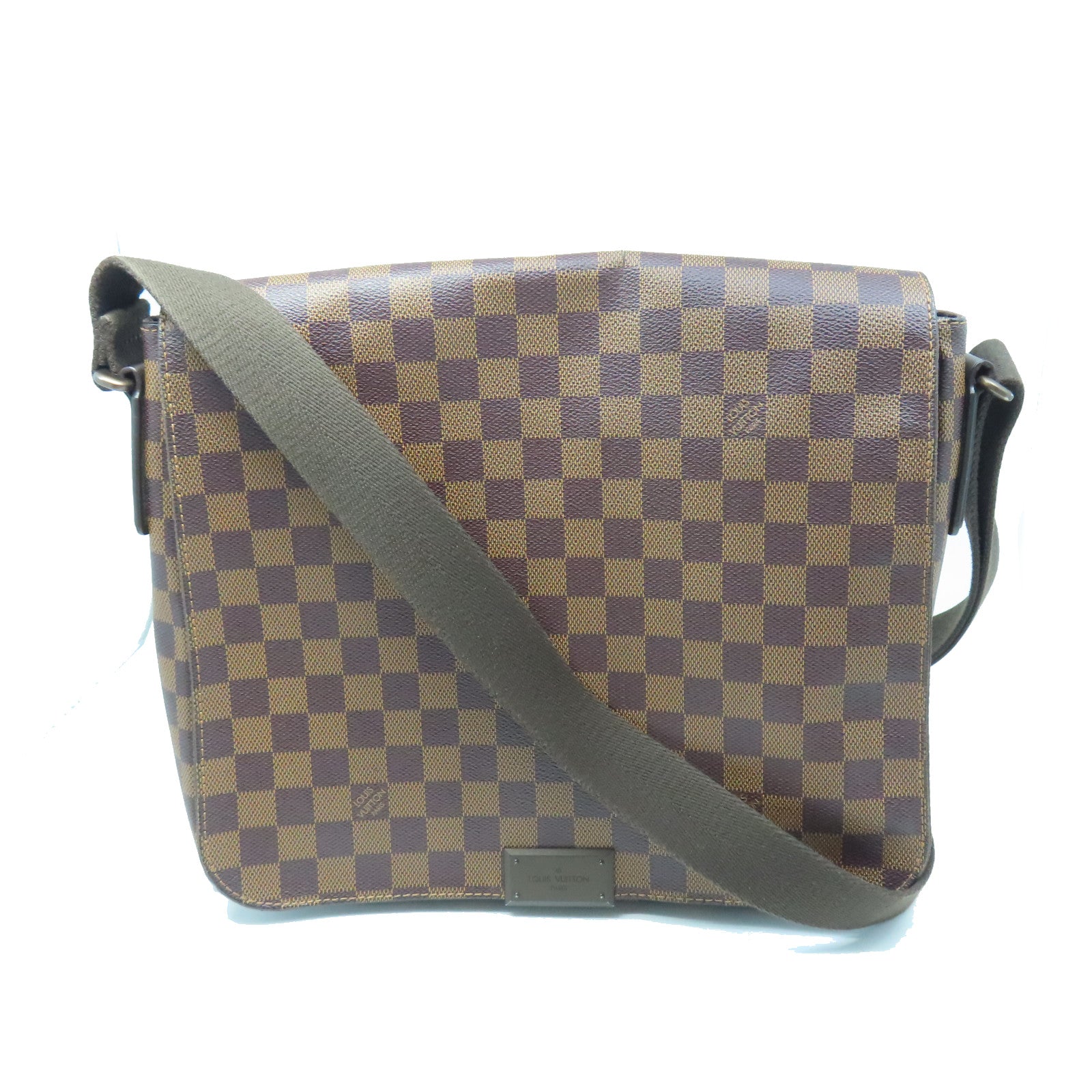 LOUIS VUITTON Damier Brooklyn MM Gold Buckle Shoulder Bag Brown