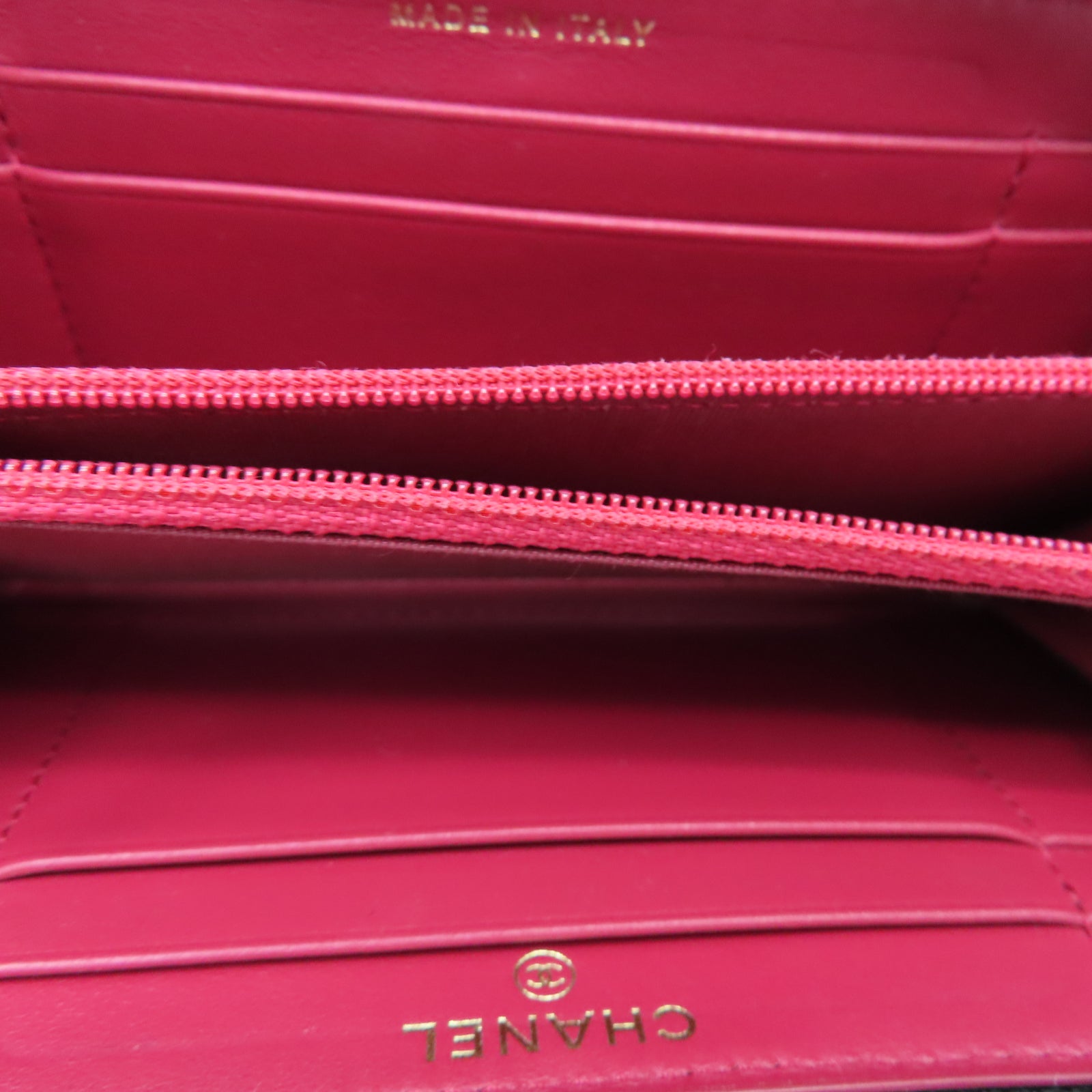 CHANEL 菱格羊皮皮革Zipper Wallet金扣長錢包黑色