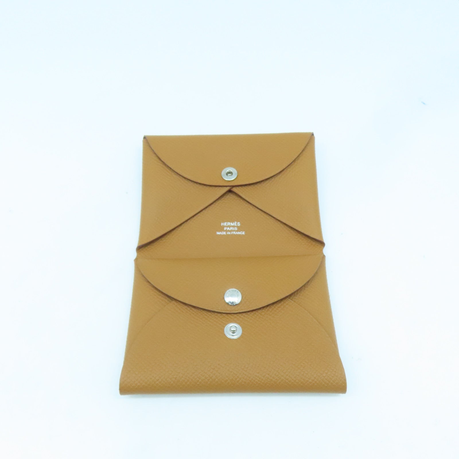 HERMES Epsom皮革Calvi Duo Card Holder銀扣卡片套Gold經典駝色