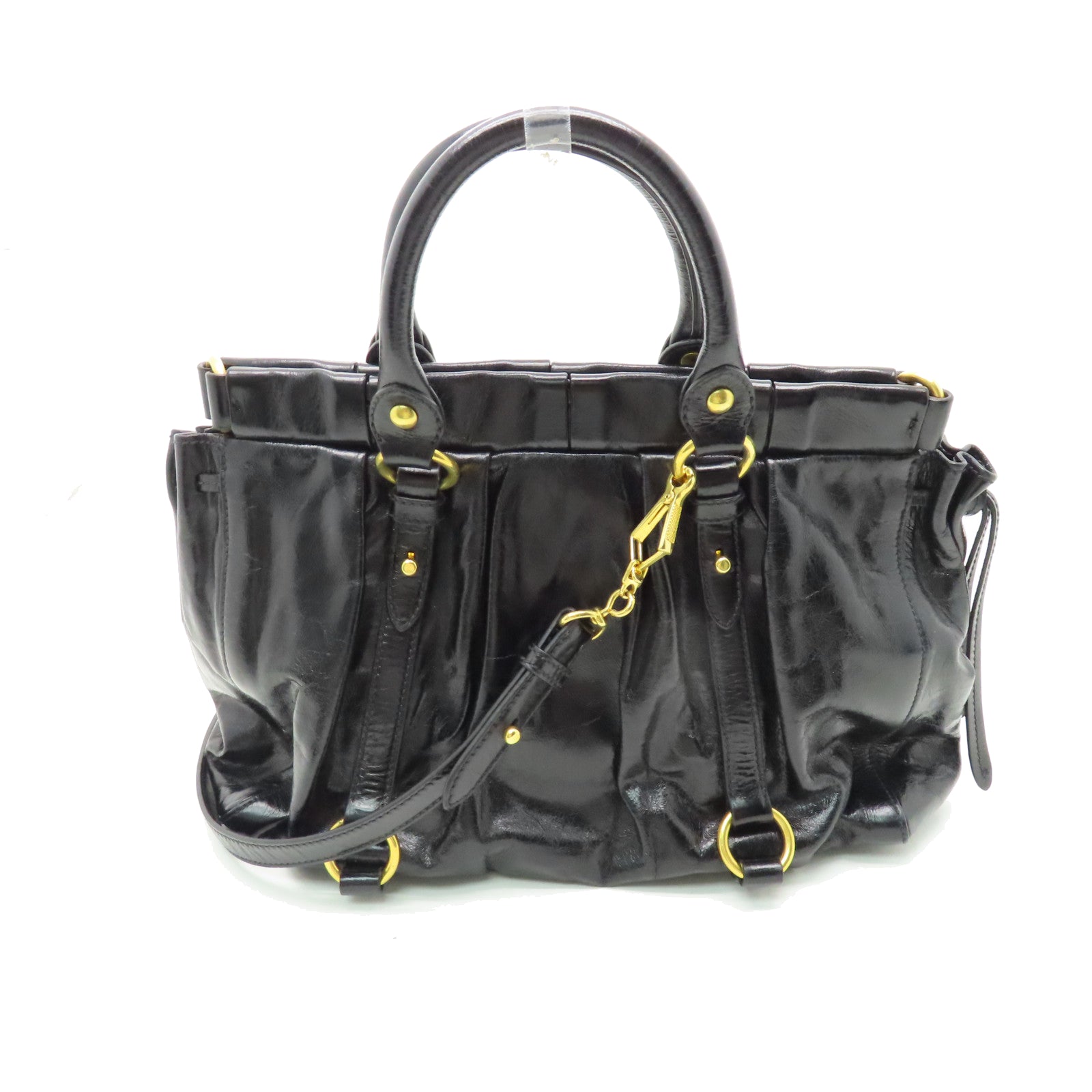 Miu Miu Sheepskin Leather Shoulder Bag Gold Buckle Handle Shoulder Bag Black