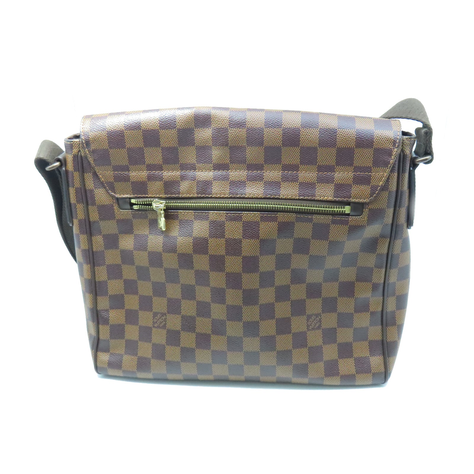 LOUIS VUITTON Damier Brooklyn MM Gold Buckle Shoulder Bag Brown