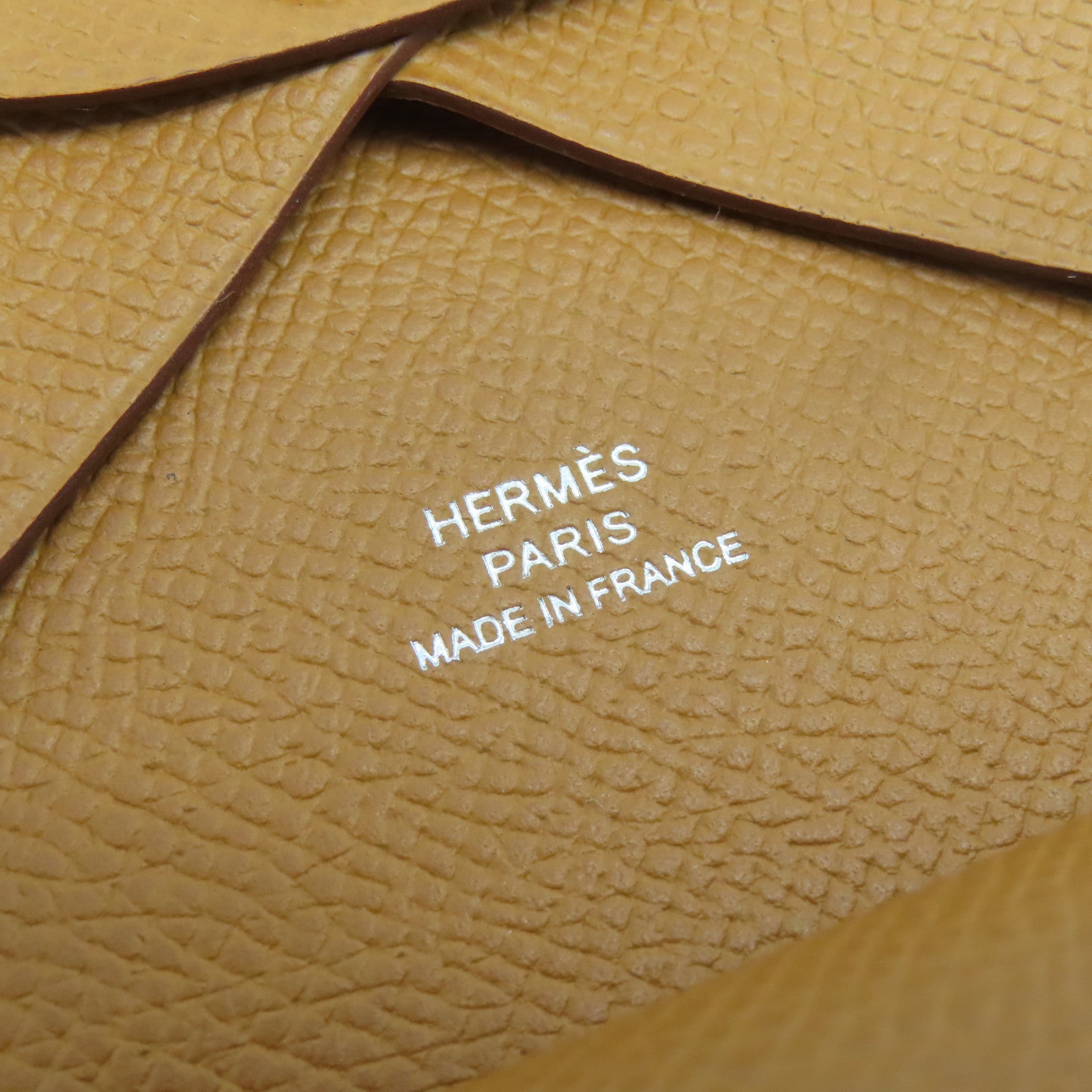 HERMES Epsom皮革Calvi Duo Card Holder銀扣卡片套Gold經典駝色