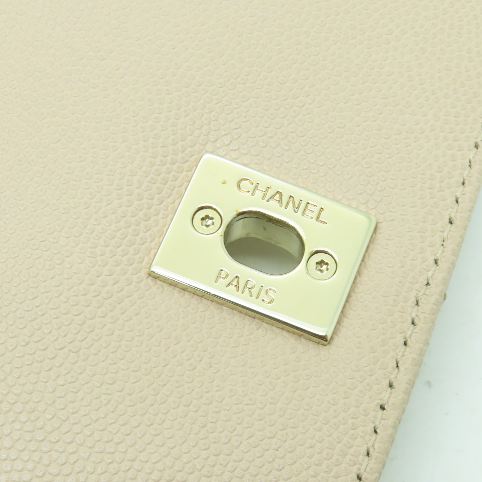 CHANEL 菱格牛皮皮革Shoulder Bag金扣鏈帶肩背袋米色