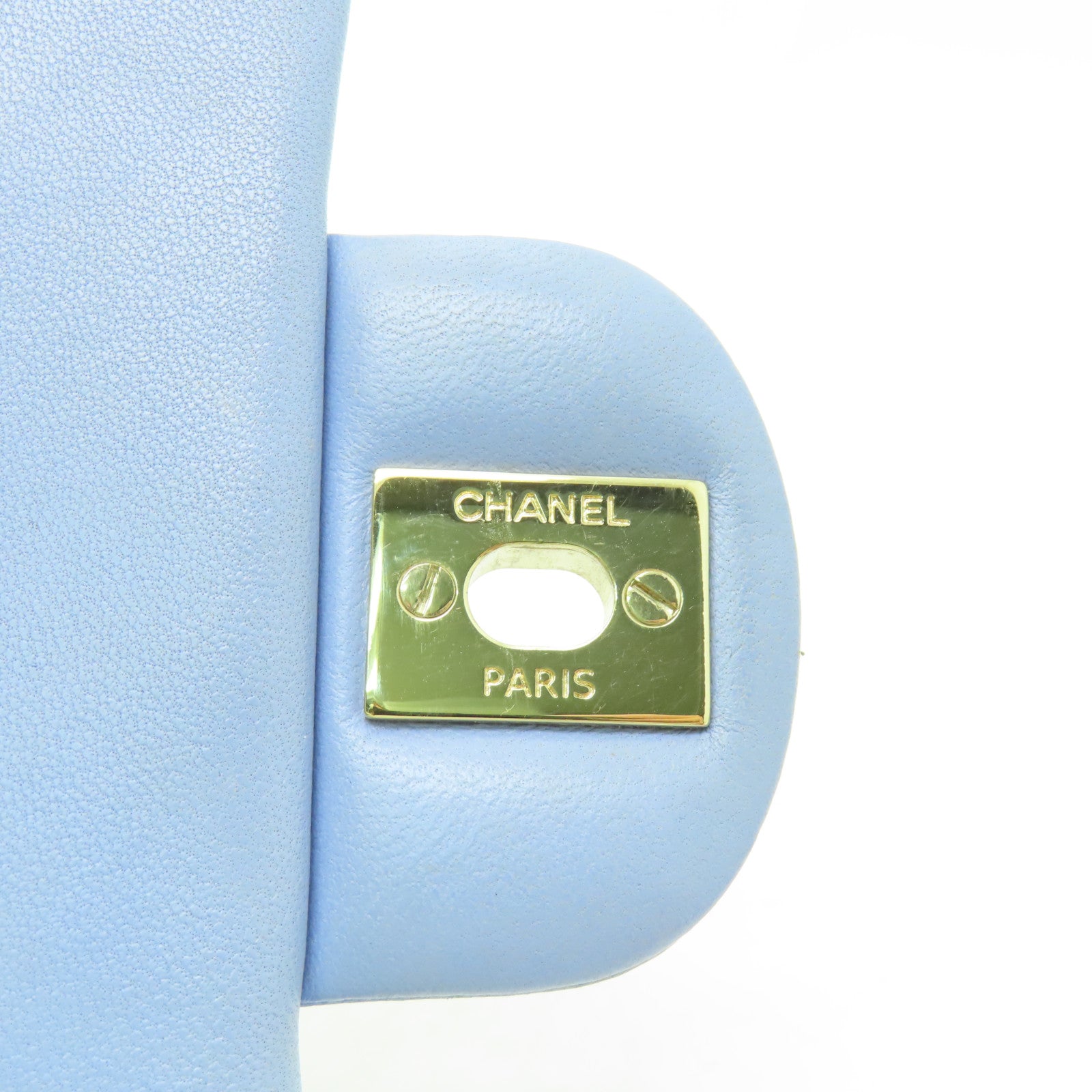 CHANEL 菱格羊皮皮革Chain Shoulder銀扣鏈帶肩背袋淺藍色