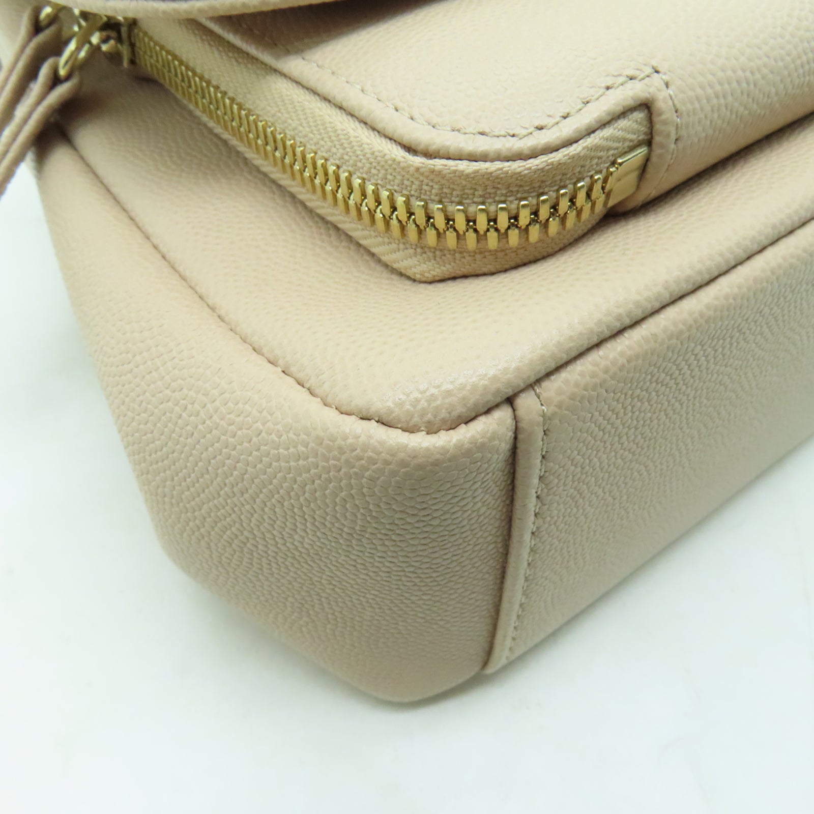 CHANEL 菱格牛皮皮革Shoulder Bag金扣鏈帶肩背袋米色