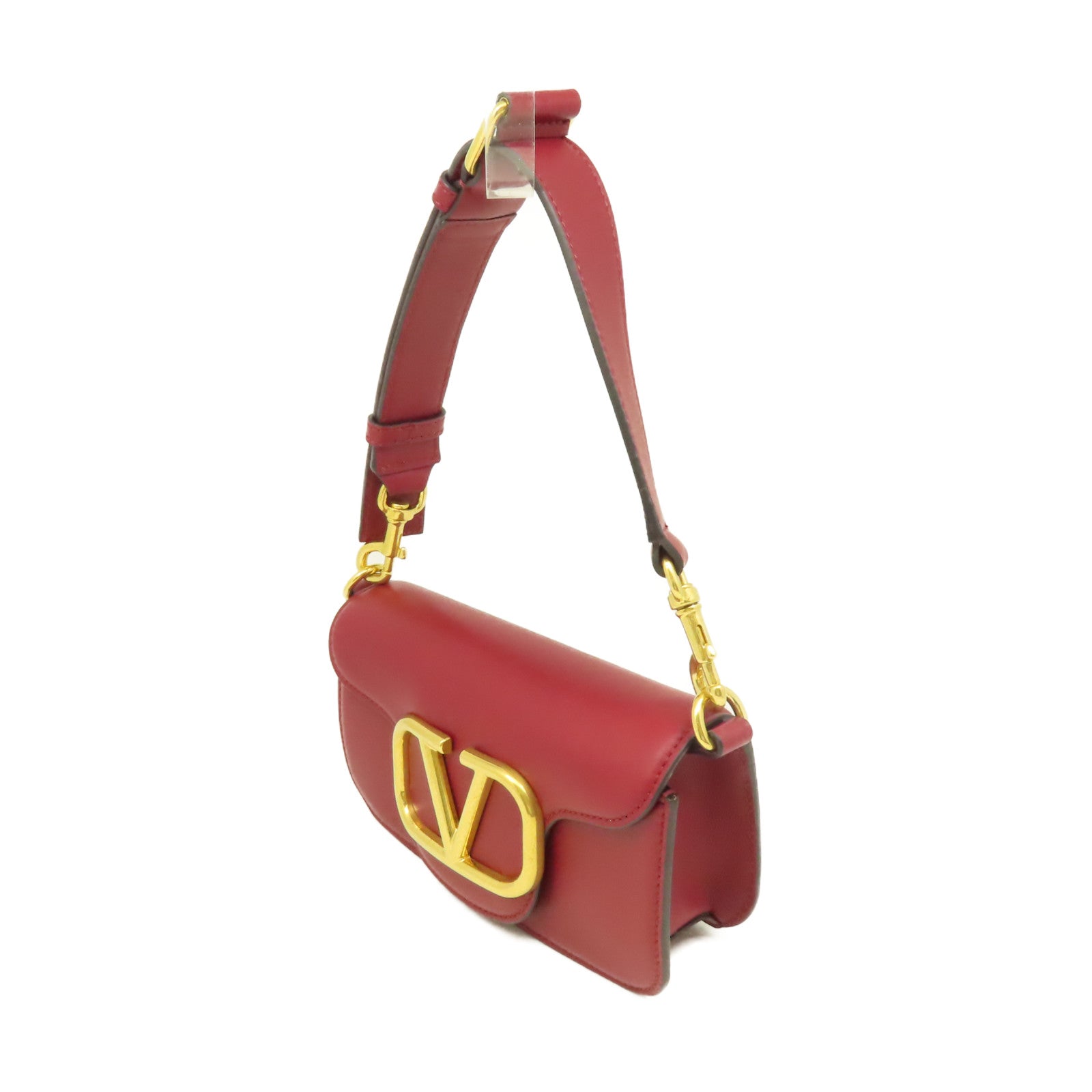 Valentino 牛皮皮革Garavani LOCO 2Way Shoulder Bag金扣手挽肩背兩用袋酒紅色
