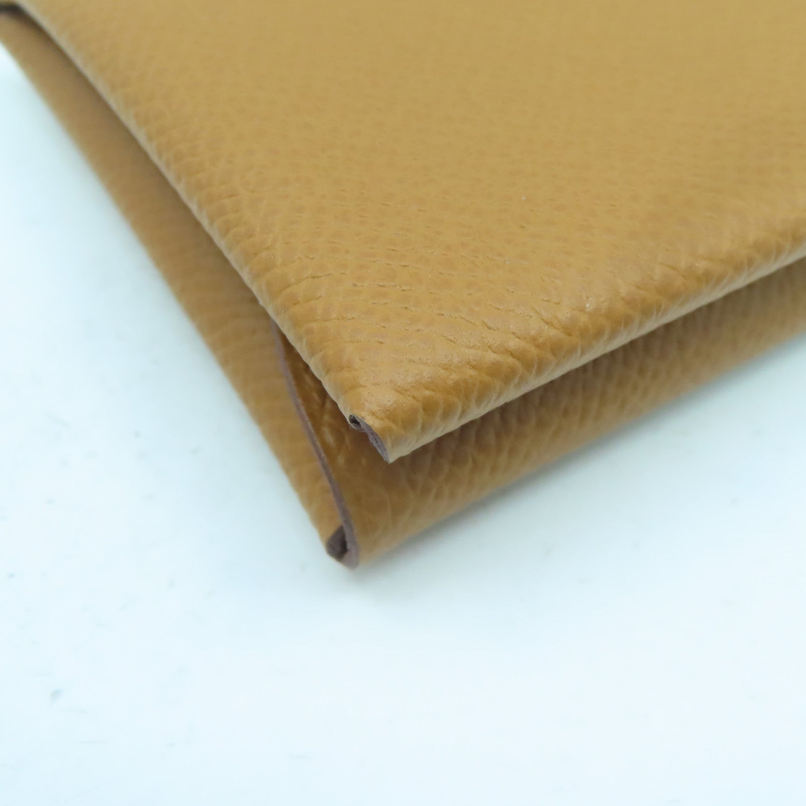 HERMES Epsom皮革Calvi Duo Card Holder銀扣卡片套Gold經典駝色