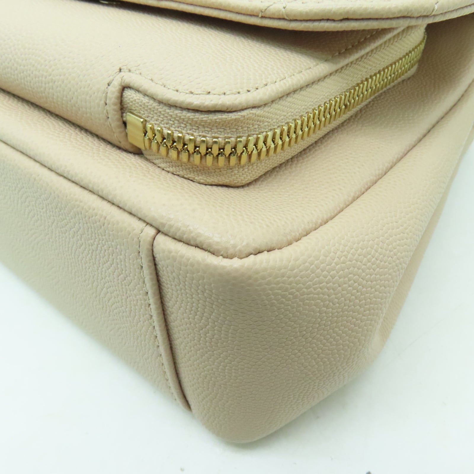 CHANEL 菱格牛皮皮革Shoulder Bag金扣鏈帶肩背袋米色