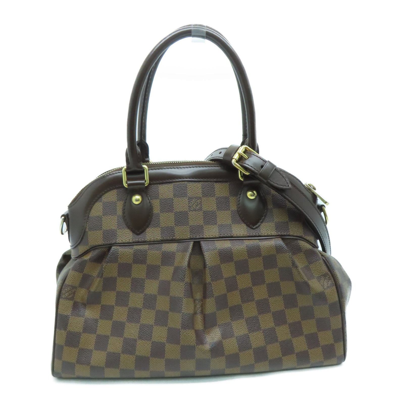 LOUIS VUITTON Damier Trevi PM gold buckle handle shoulder bag brown