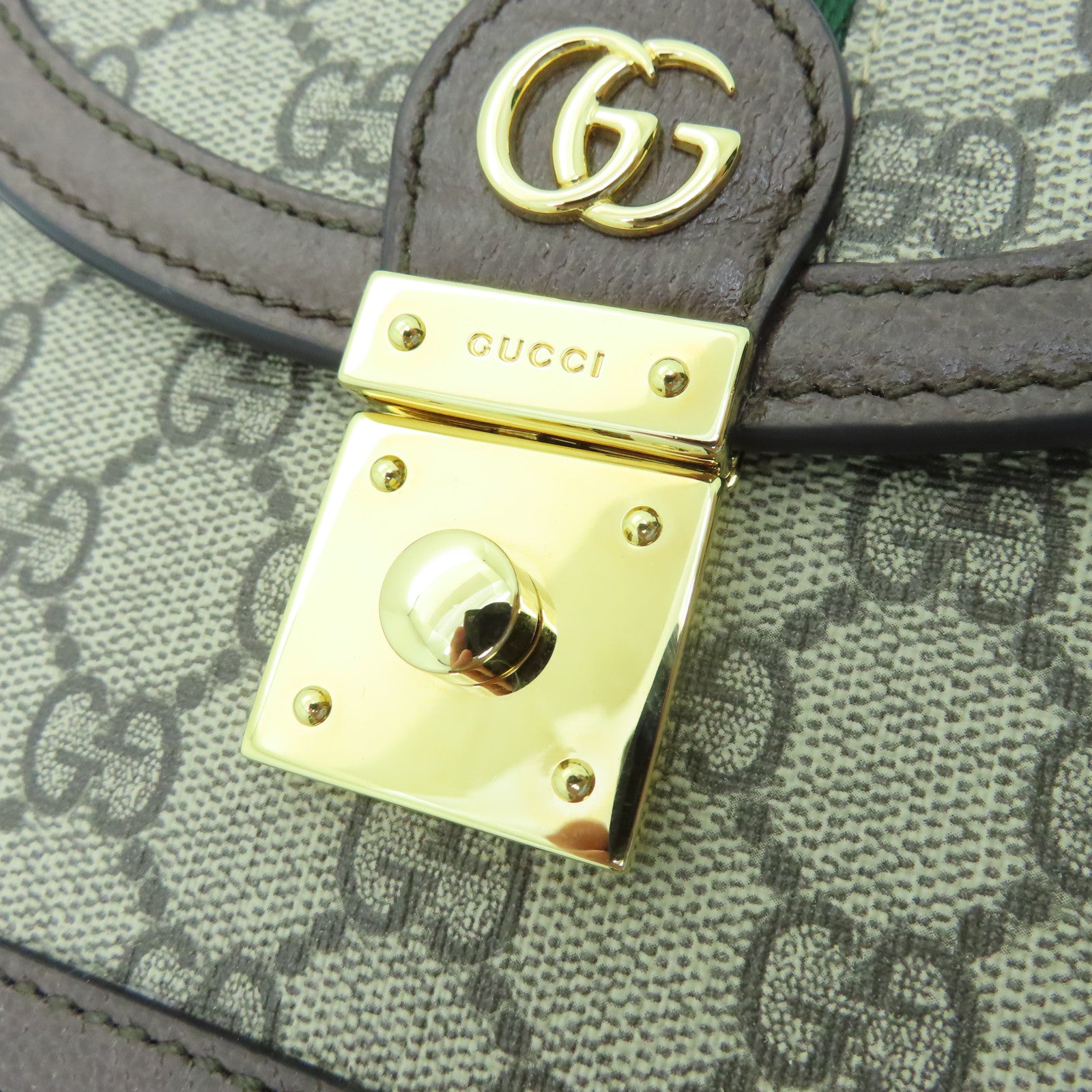 GUCCI 涂层帆布Ophidia GG Mini Chain Bag金扣手挽肩背两用袋啡色