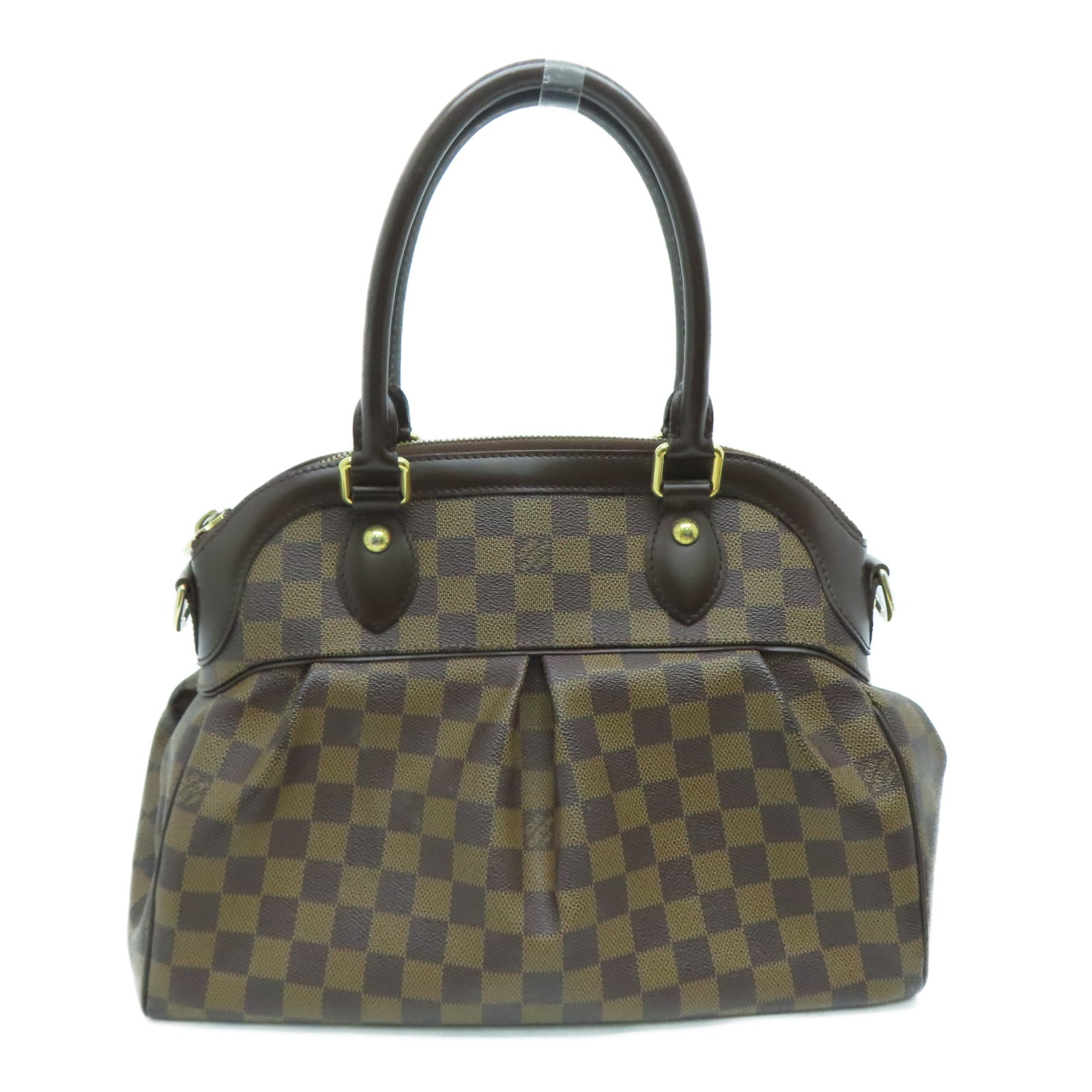 LOUIS VUITTON Damier Trevi PM gold buckle handle shoulder bag brown