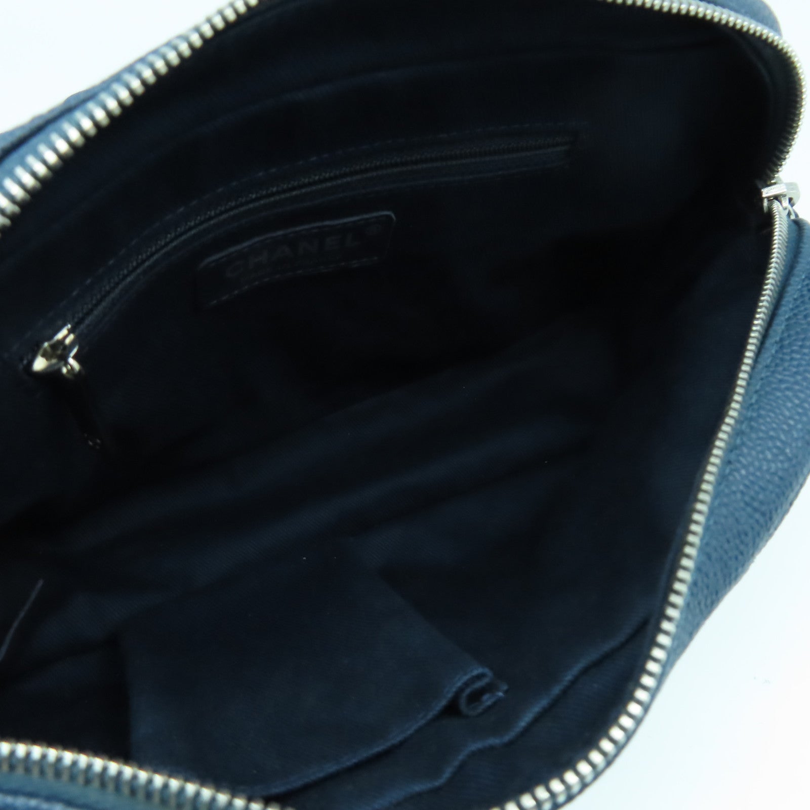 CHANEL 菱格牛皮皮革Chain Shoulder銀扣鏈帶肩背袋藍色
