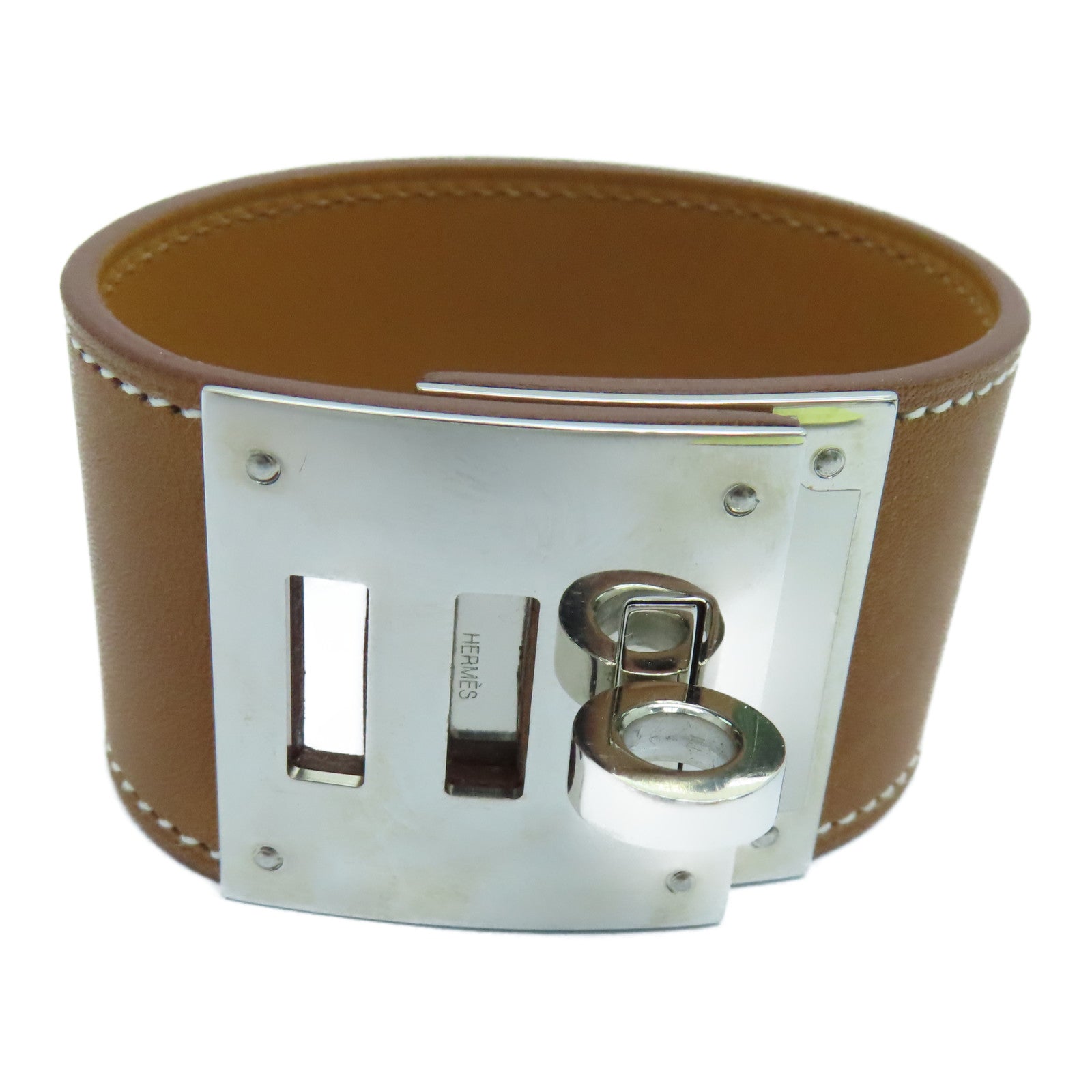 HERMES Swift皮革Kelly Dog Bracelet銀扣手鐲啡色
