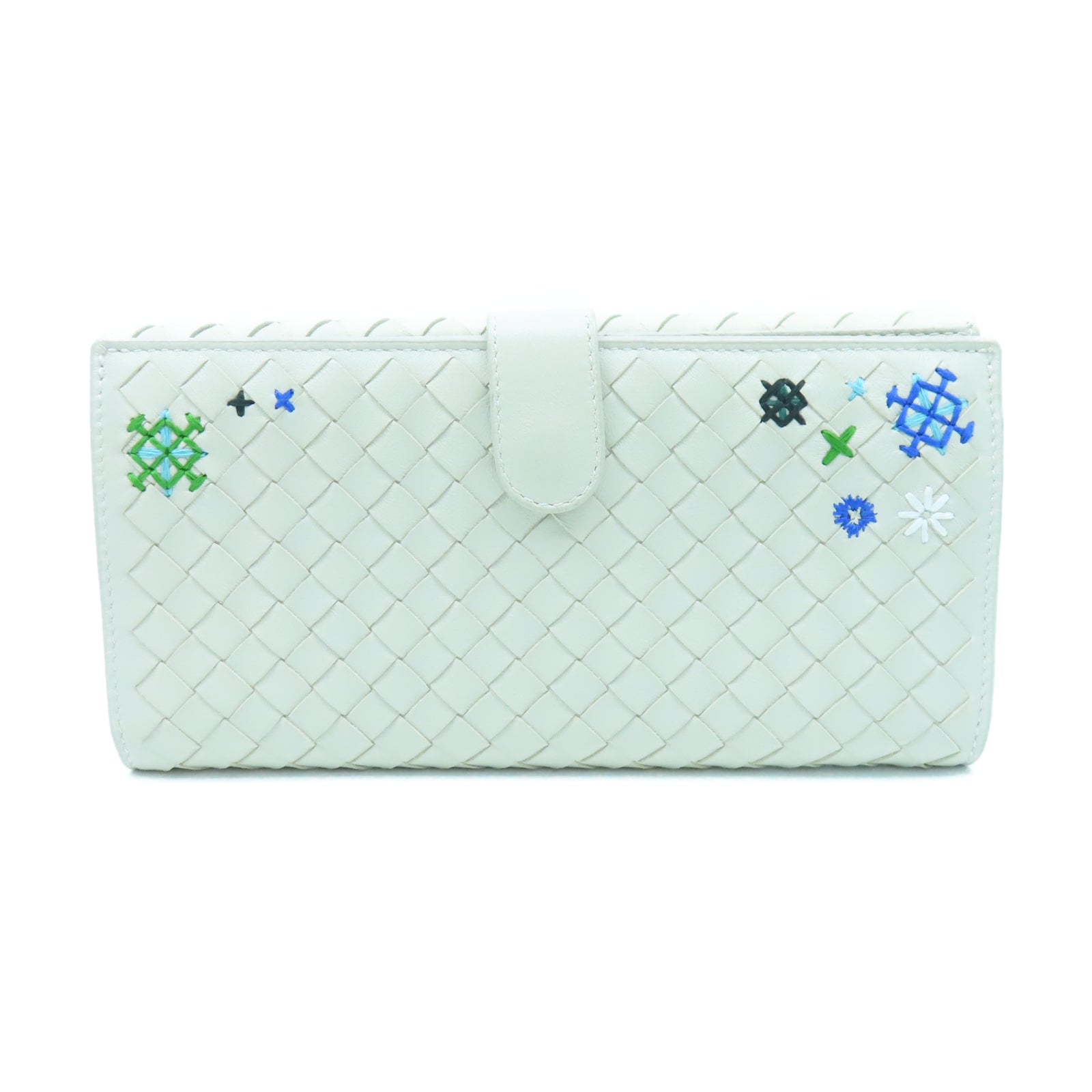 BOTTEGA VENETA 菱格羊皮皮革Long Wallet銀扣長錢包白色