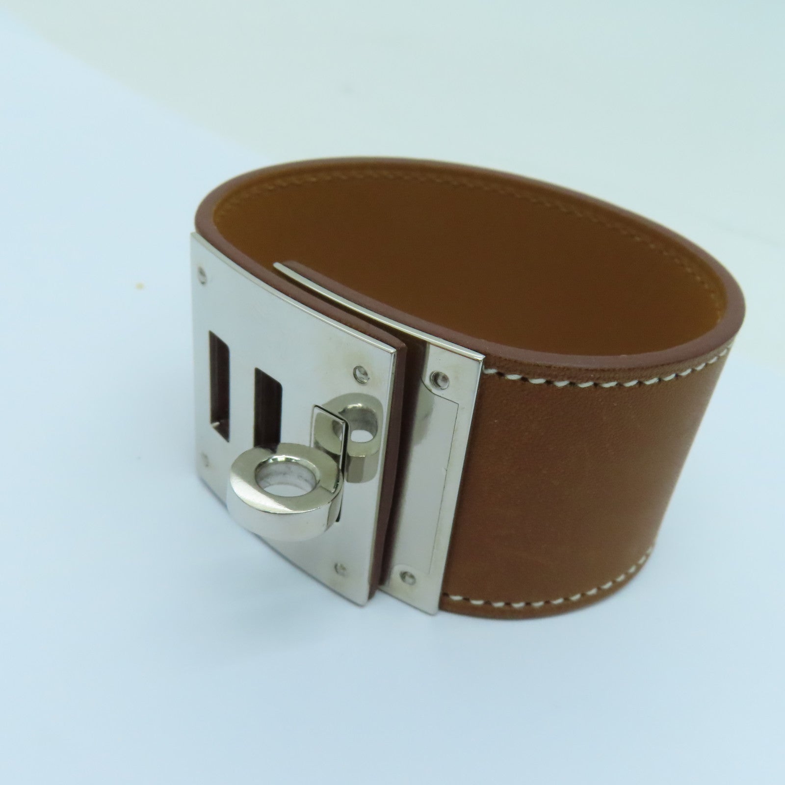 HERMES Swift皮革Kelly Dog Bracelet銀扣手鐲啡色
