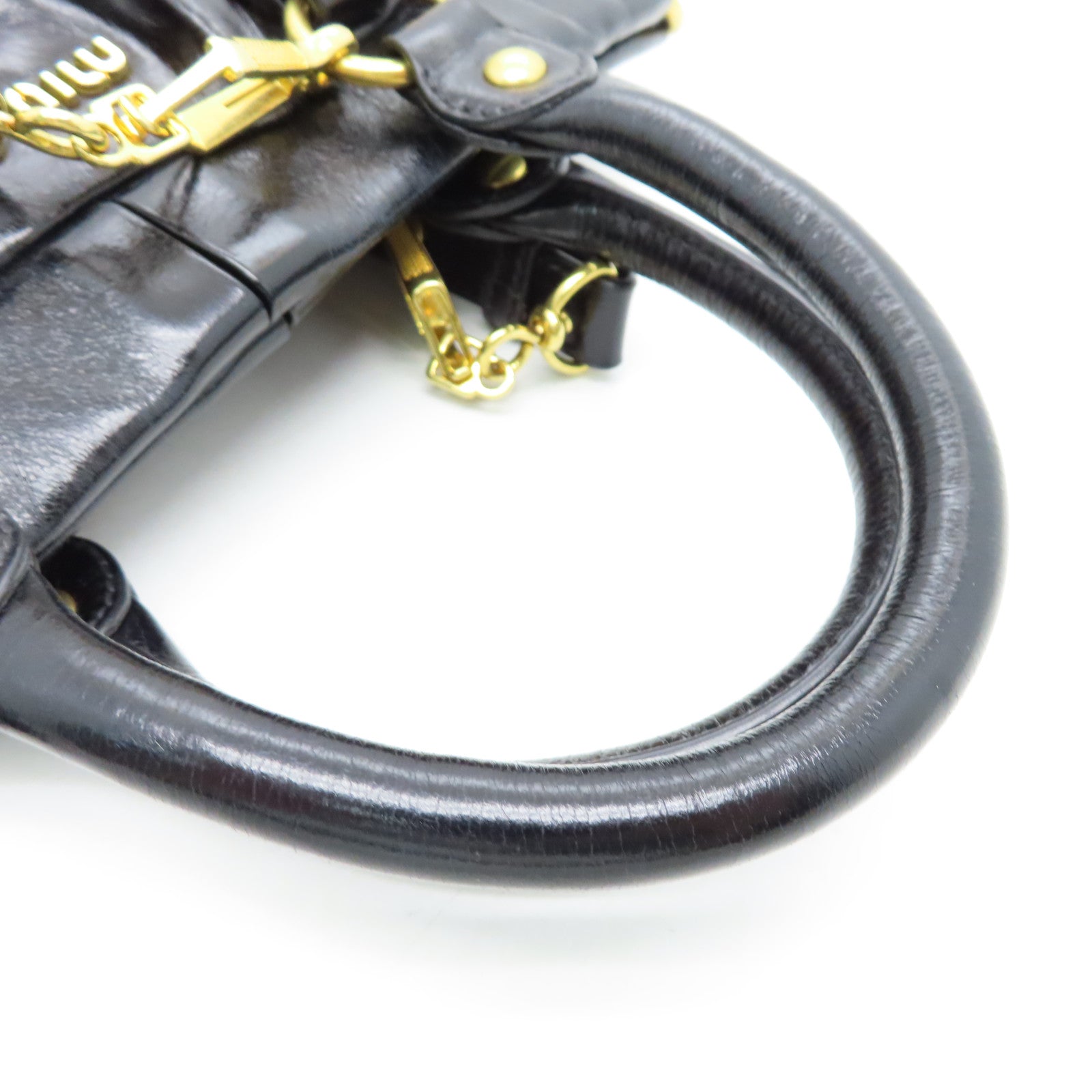 Miu Miu Sheepskin Leather Shoulder Bag Gold Buckle Handle Shoulder Bag Black