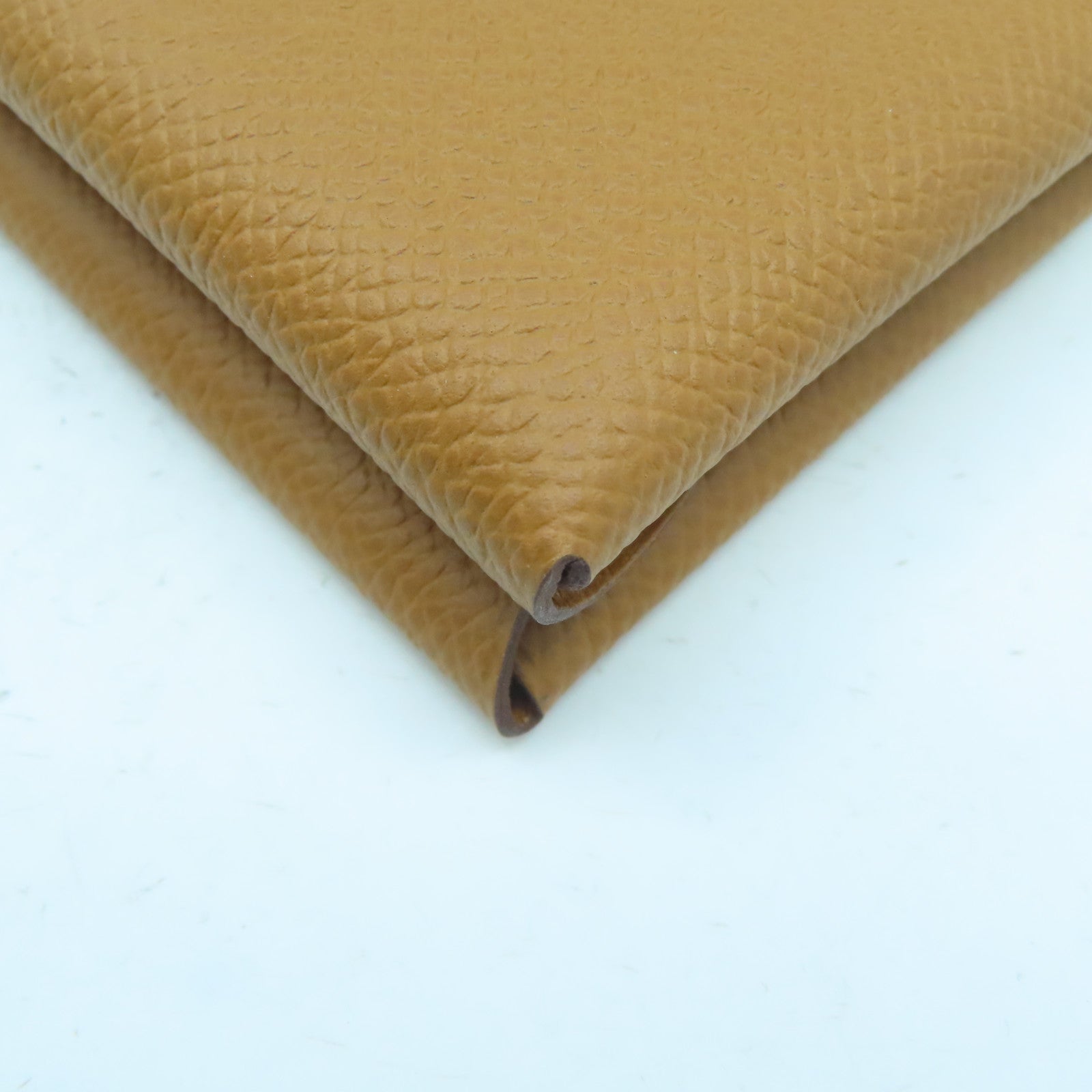 HERMES Epsom皮革Calvi Duo Card Holder銀扣卡片套Gold經典駝色
