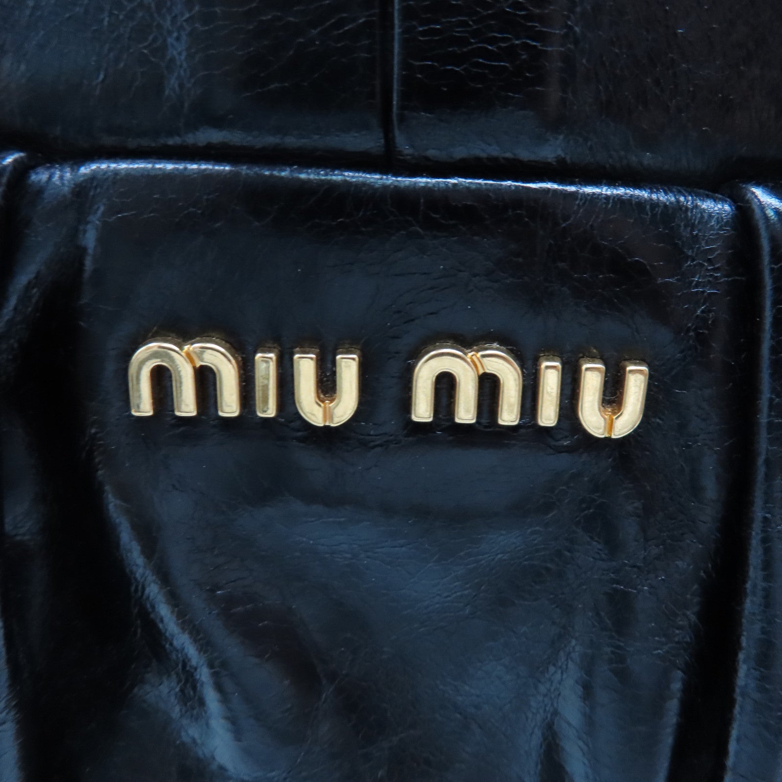 Miu Miu Sheepskin Leather Shoulder Bag Gold Buckle Handle Shoulder Bag Black