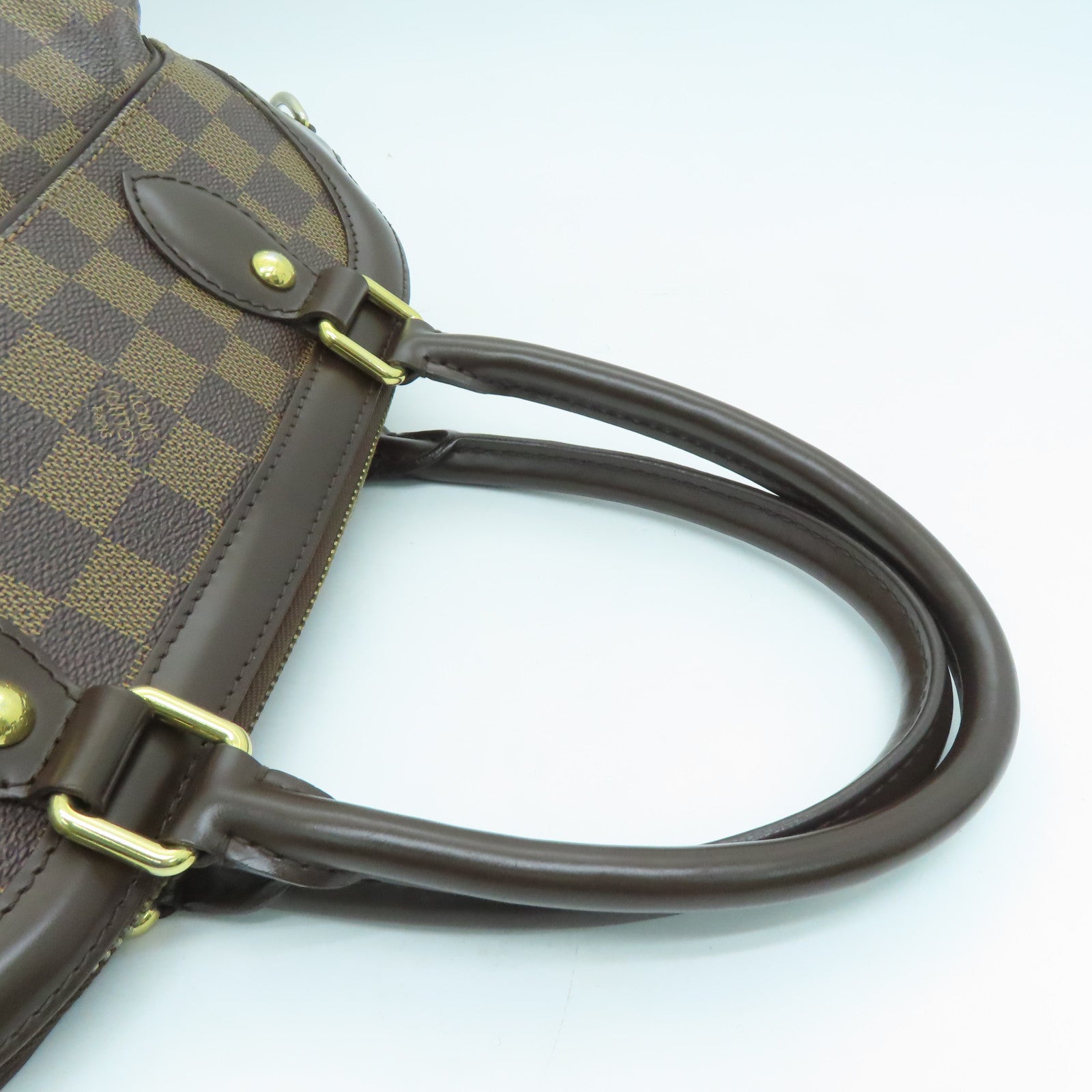 LOUIS VUITTON Damier Trevi PM gold buckle handle shoulder bag brown