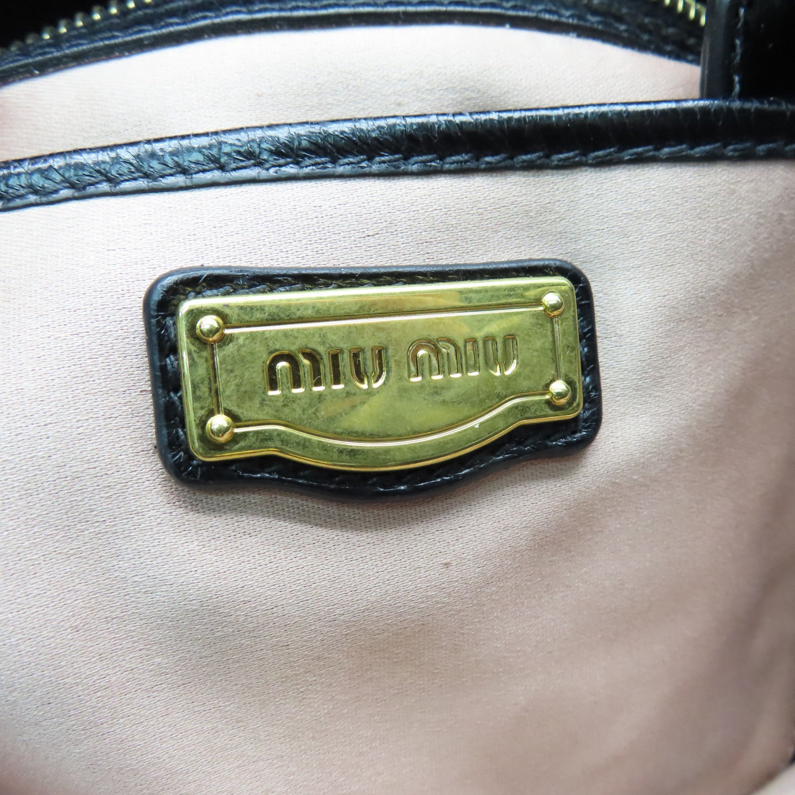Miu Miu Sheepskin Leather Shoulder Bag Gold Buckle Handle Shoulder Bag Black